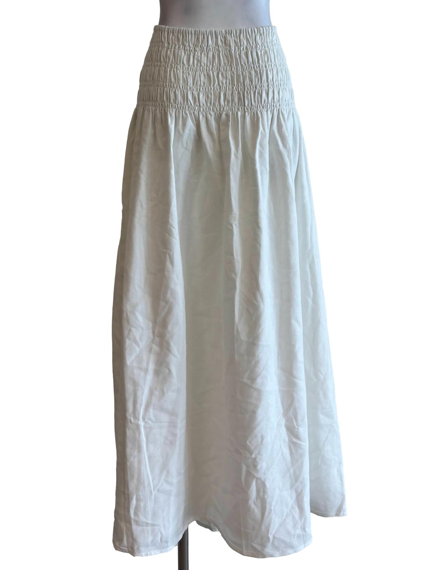 Powder White Fitted Waist Cotton Skirt