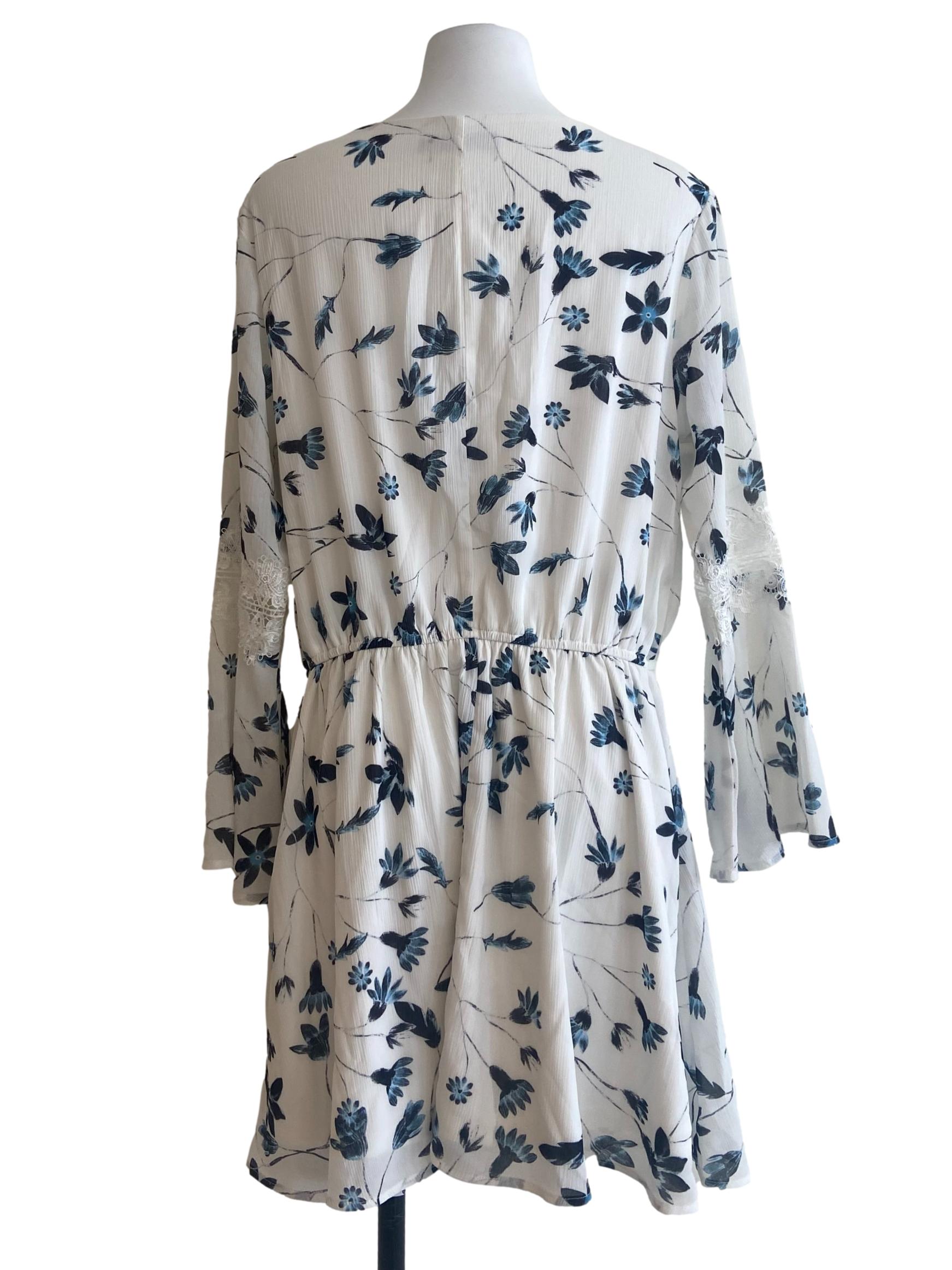 White Pegged Waist Floral A-Line Dress