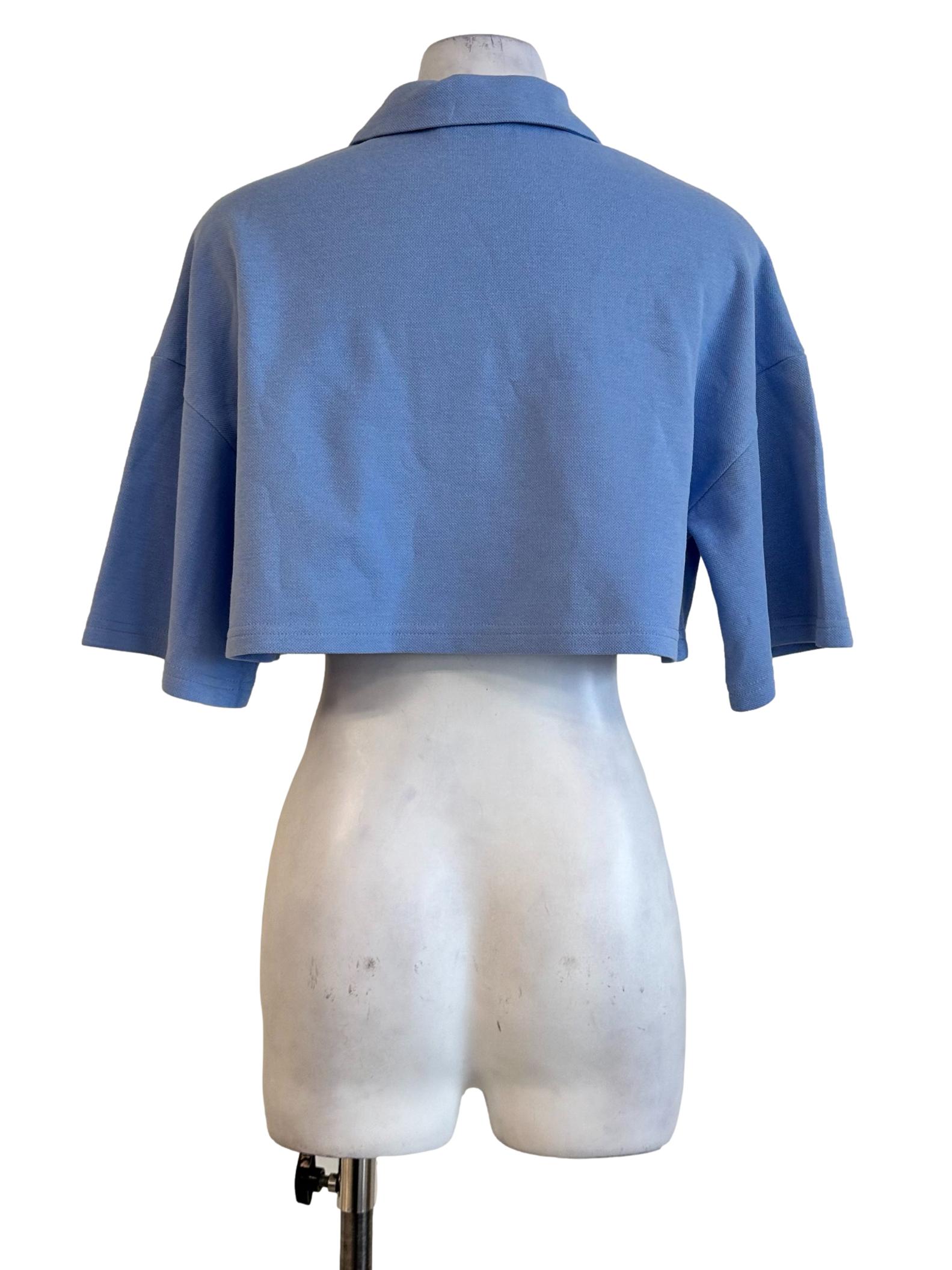Powder Blue Collar Button Crop Top