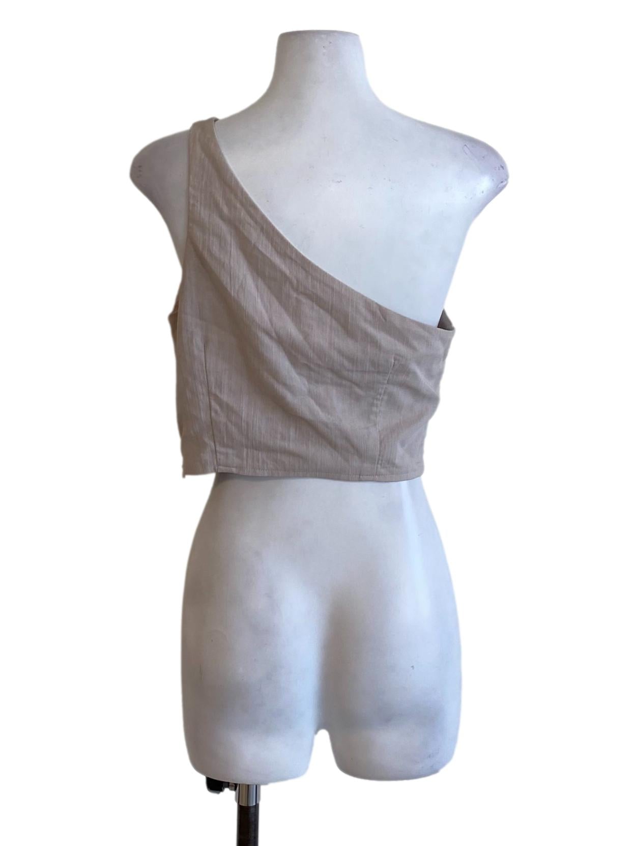 Oat Brown One Shoulder Cropped Top