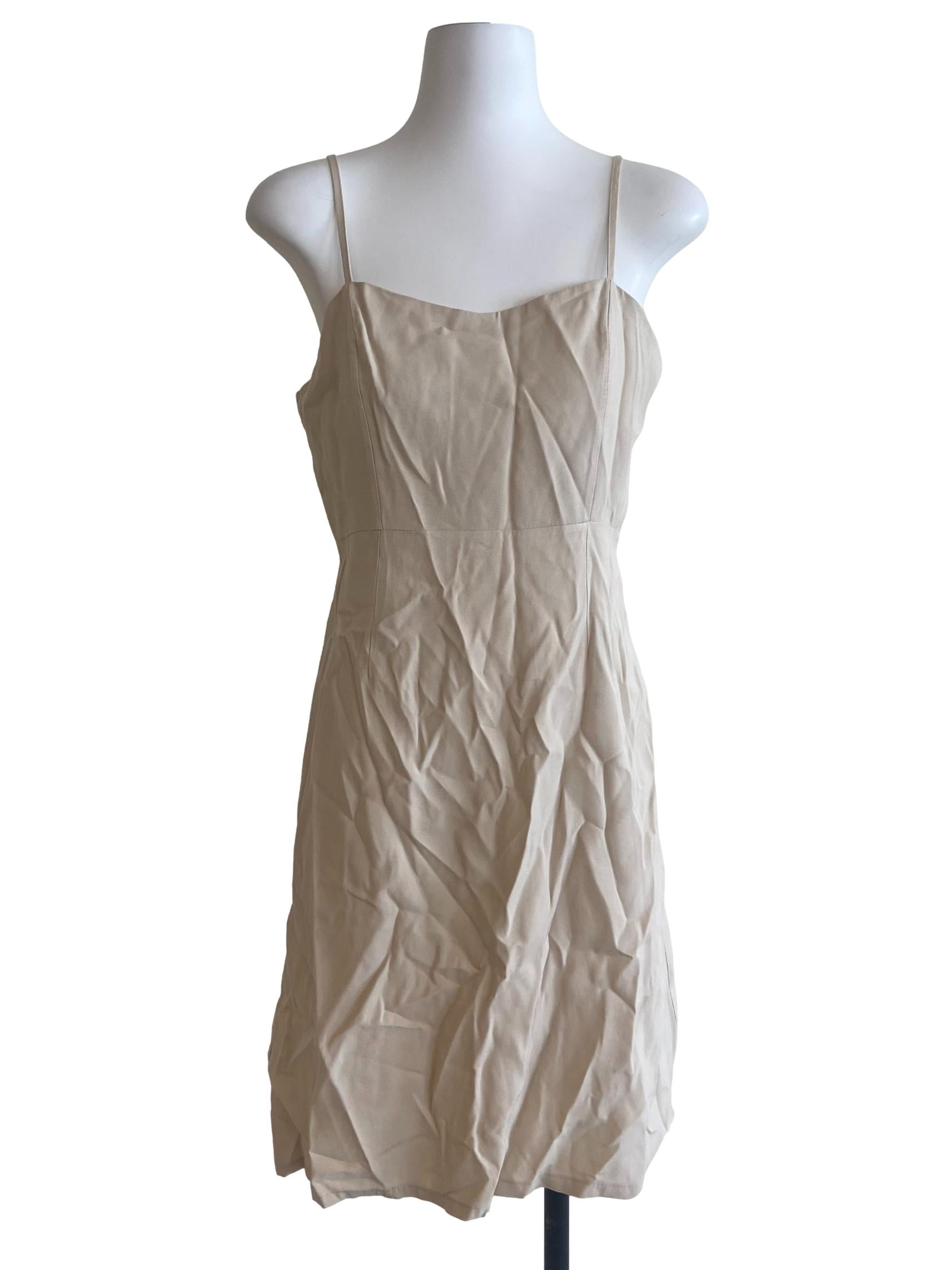 Beige Herringbone Apron Dress