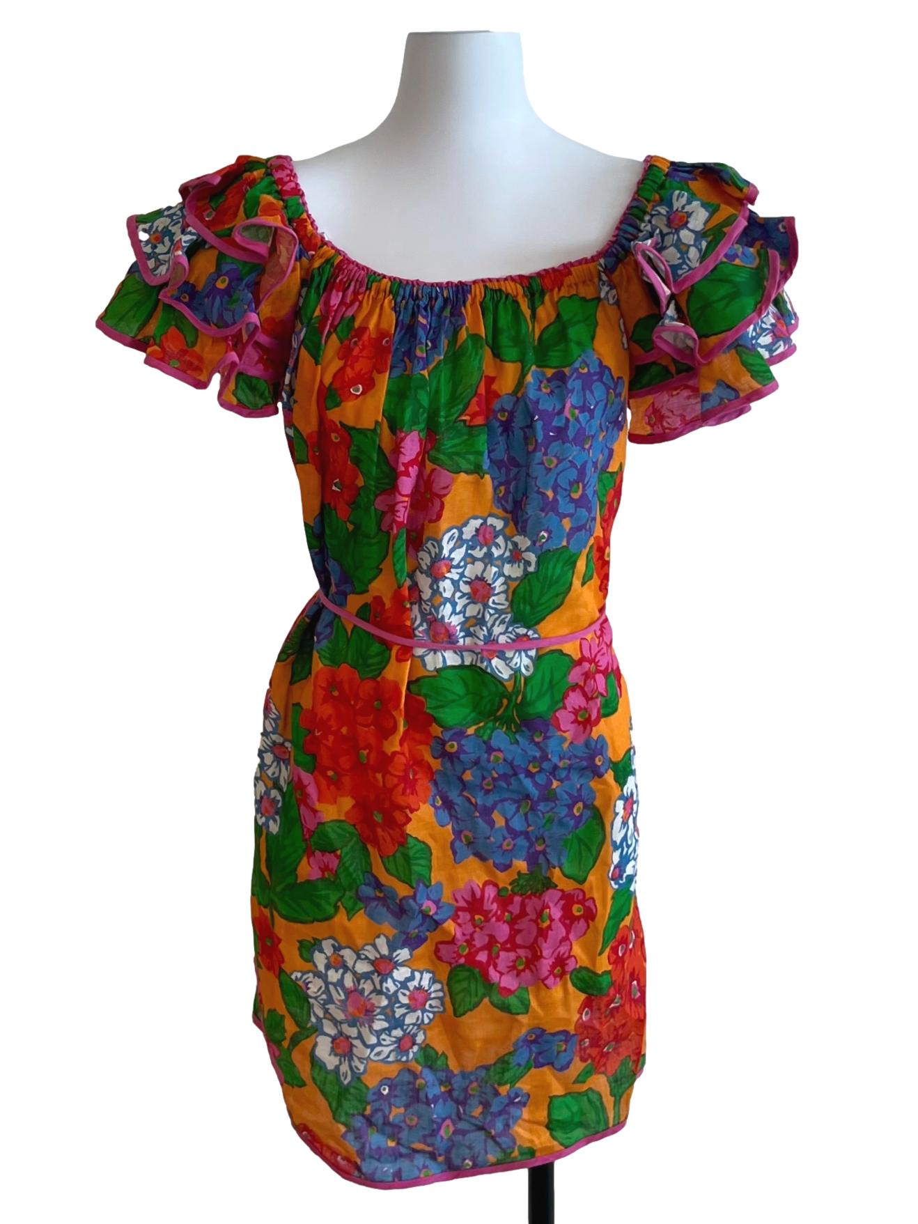 Multicolour Floral Print Linen Mini Dress
