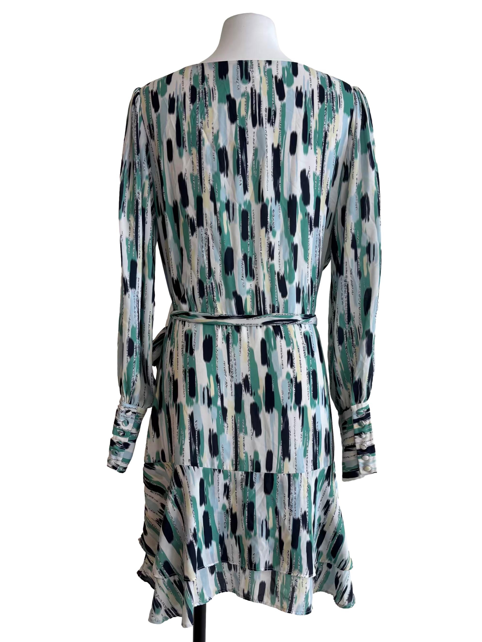 Teal Green Streak Print A-Line Dress