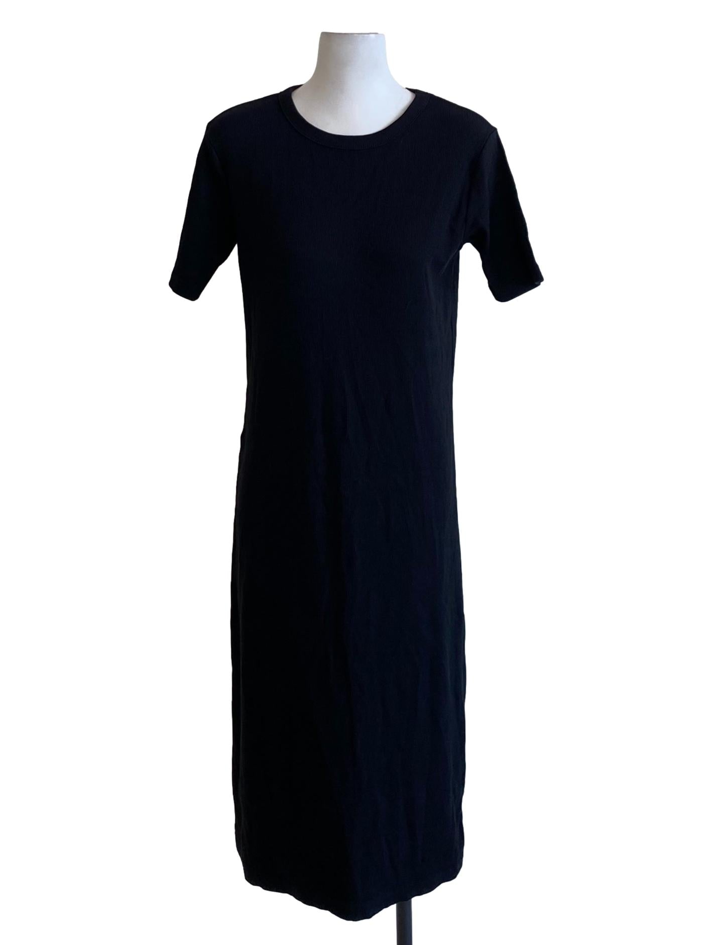 Rich Black Knitted Round Neck Short Sleeve Shirt Dress