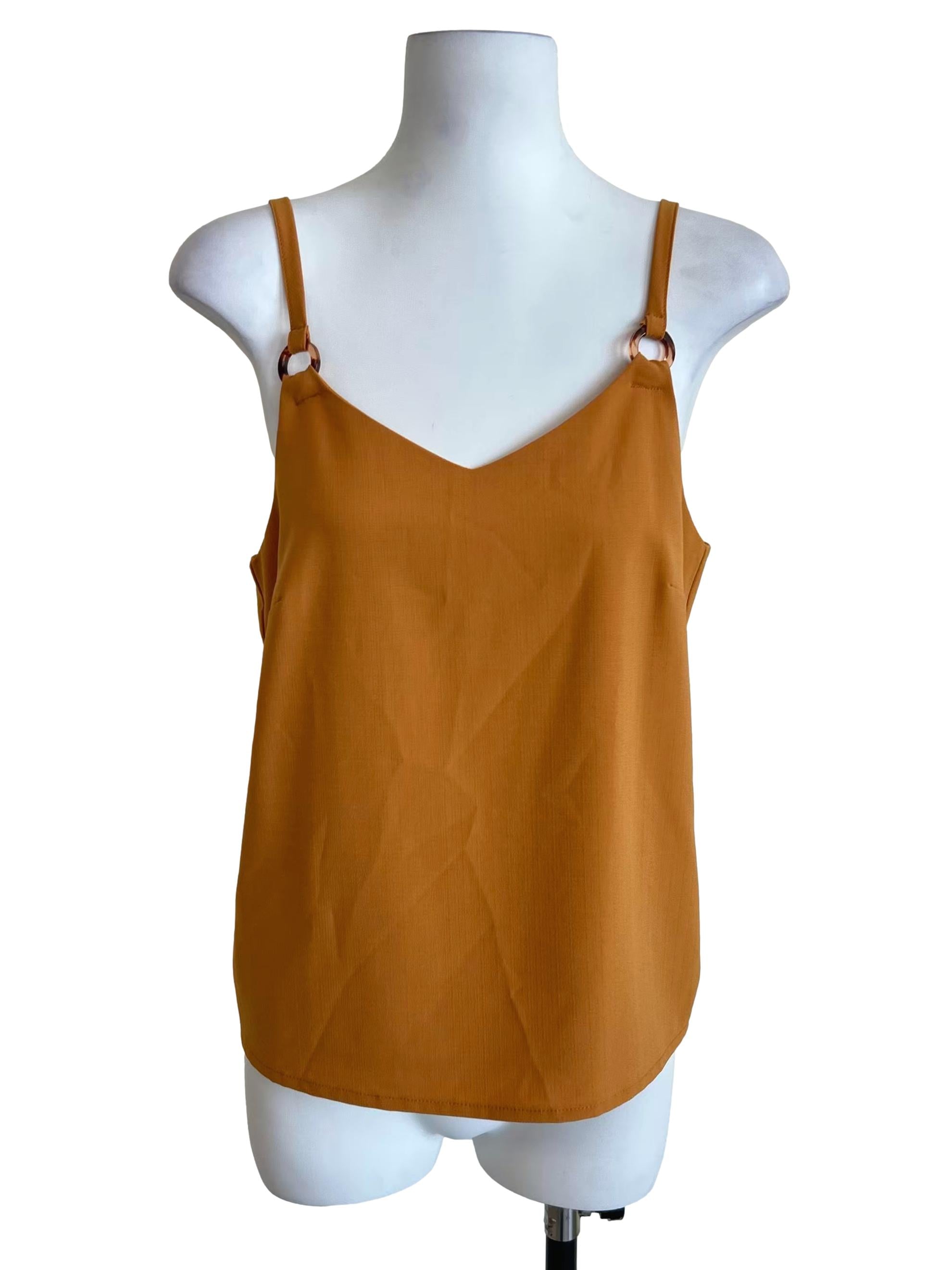 Gold Yellow Ring Strap V-Neck Cami Top