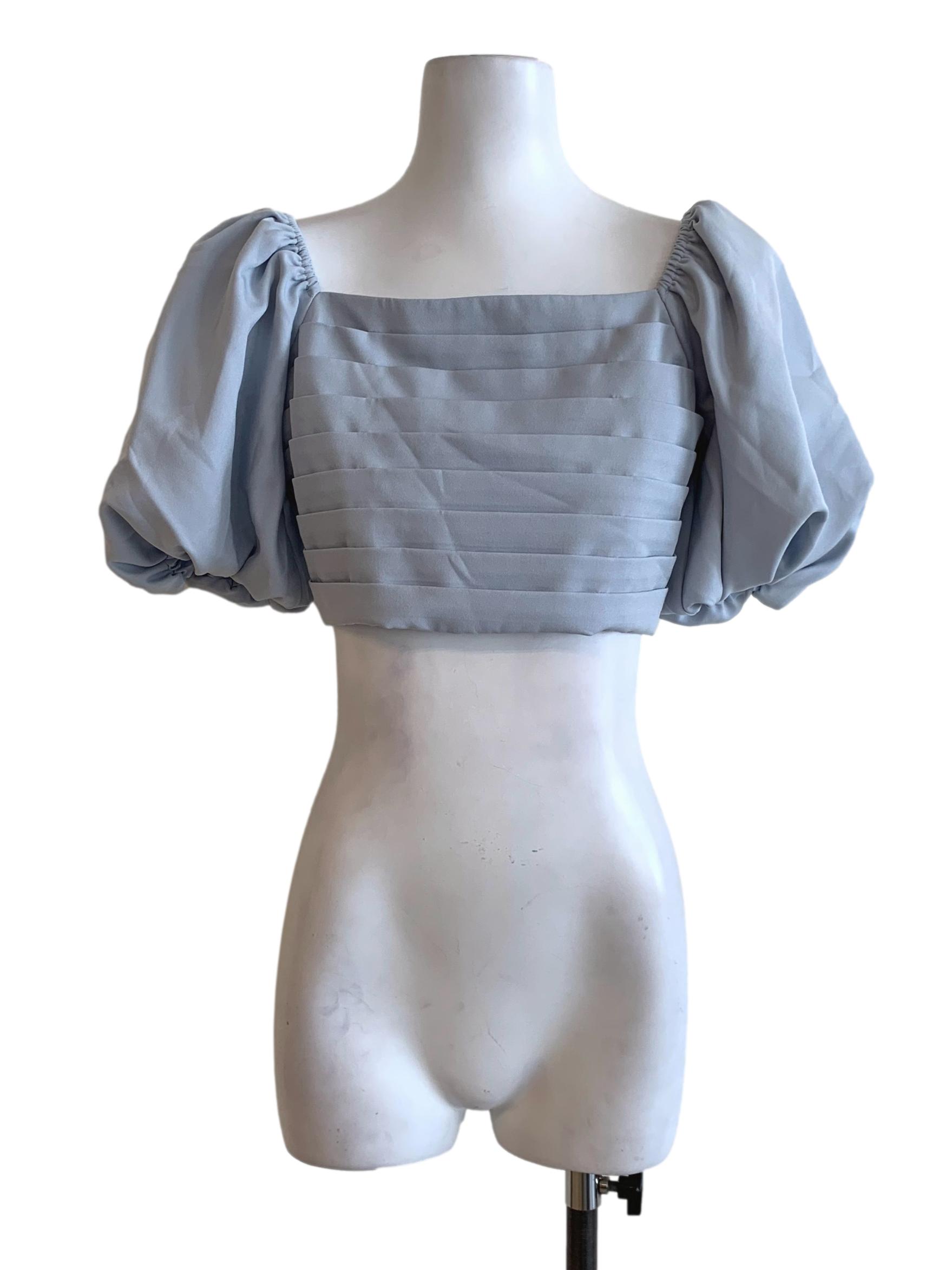Sky Blue Square Neckline Blouse