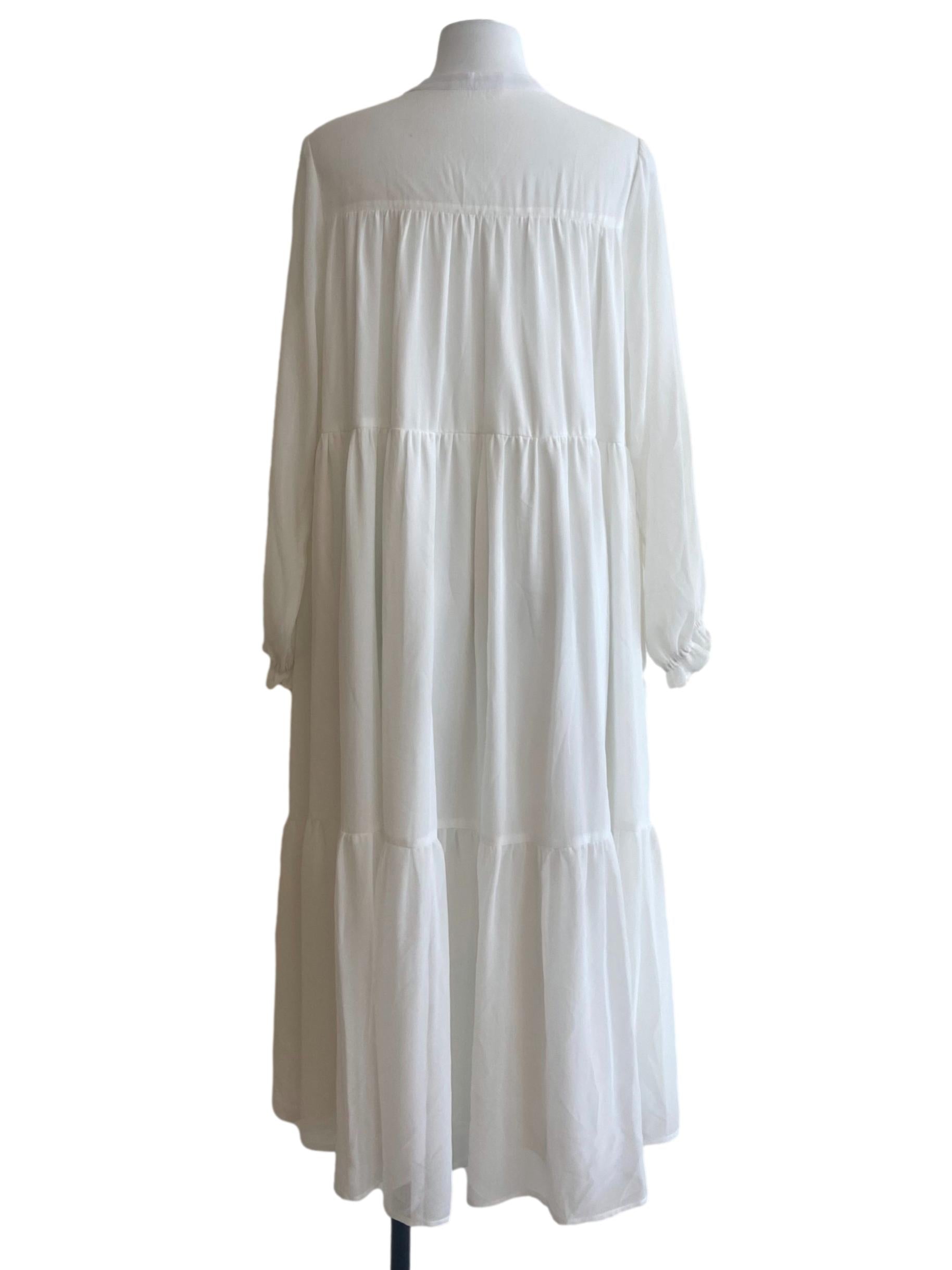 White Half Button Tiered Dress