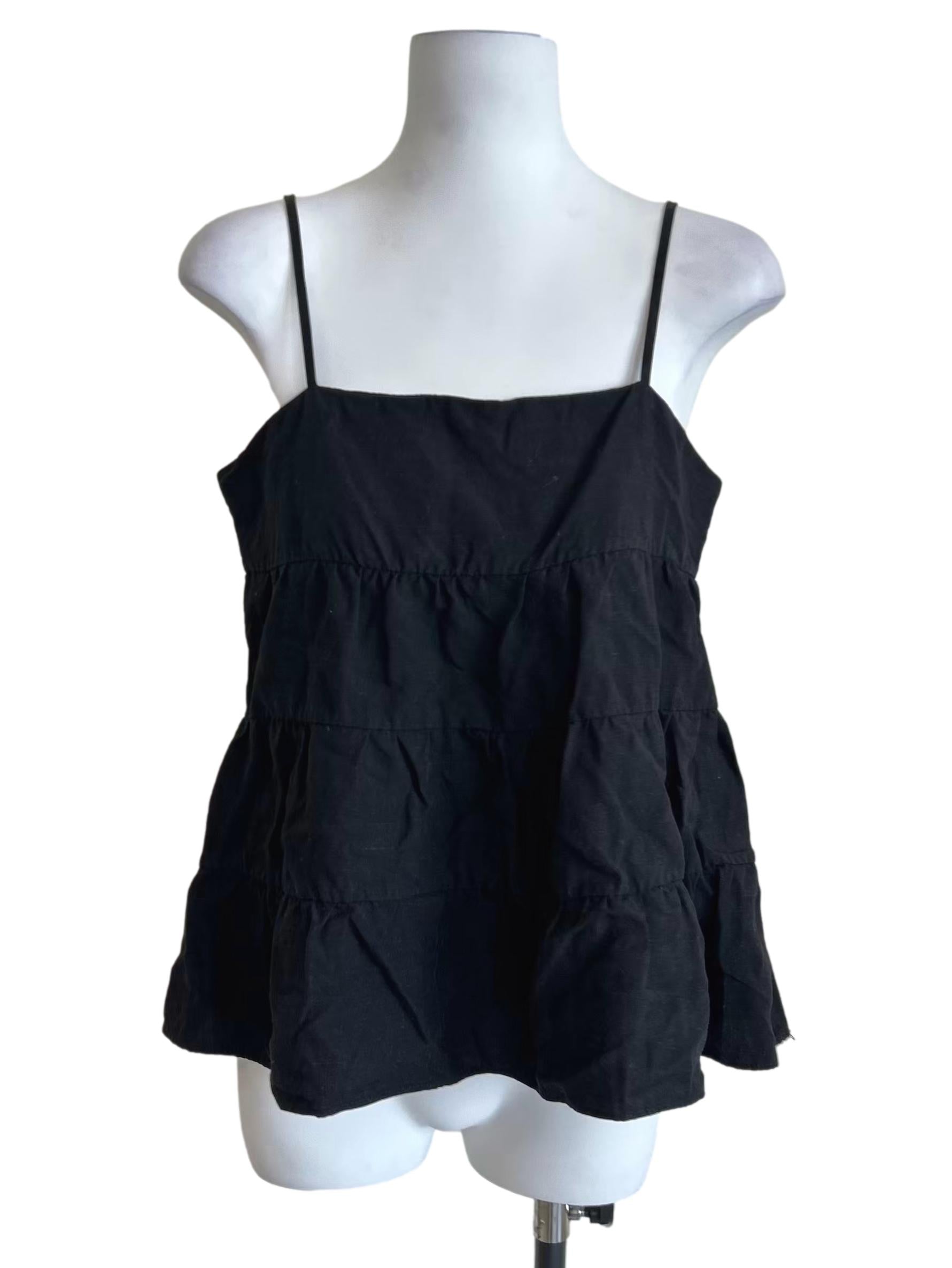 Black Spaghetti Strap Tiered Cami Top TEM