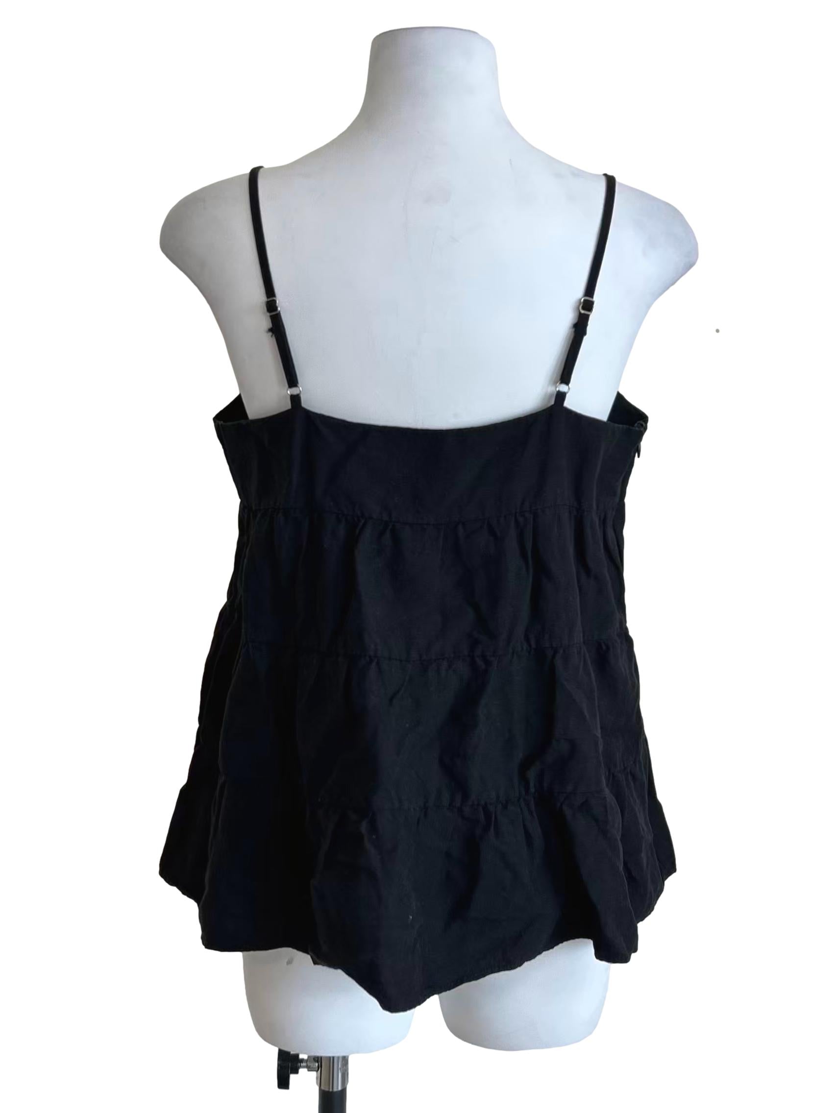 Black Spaghetti Strap Tiered Cami Top TEM