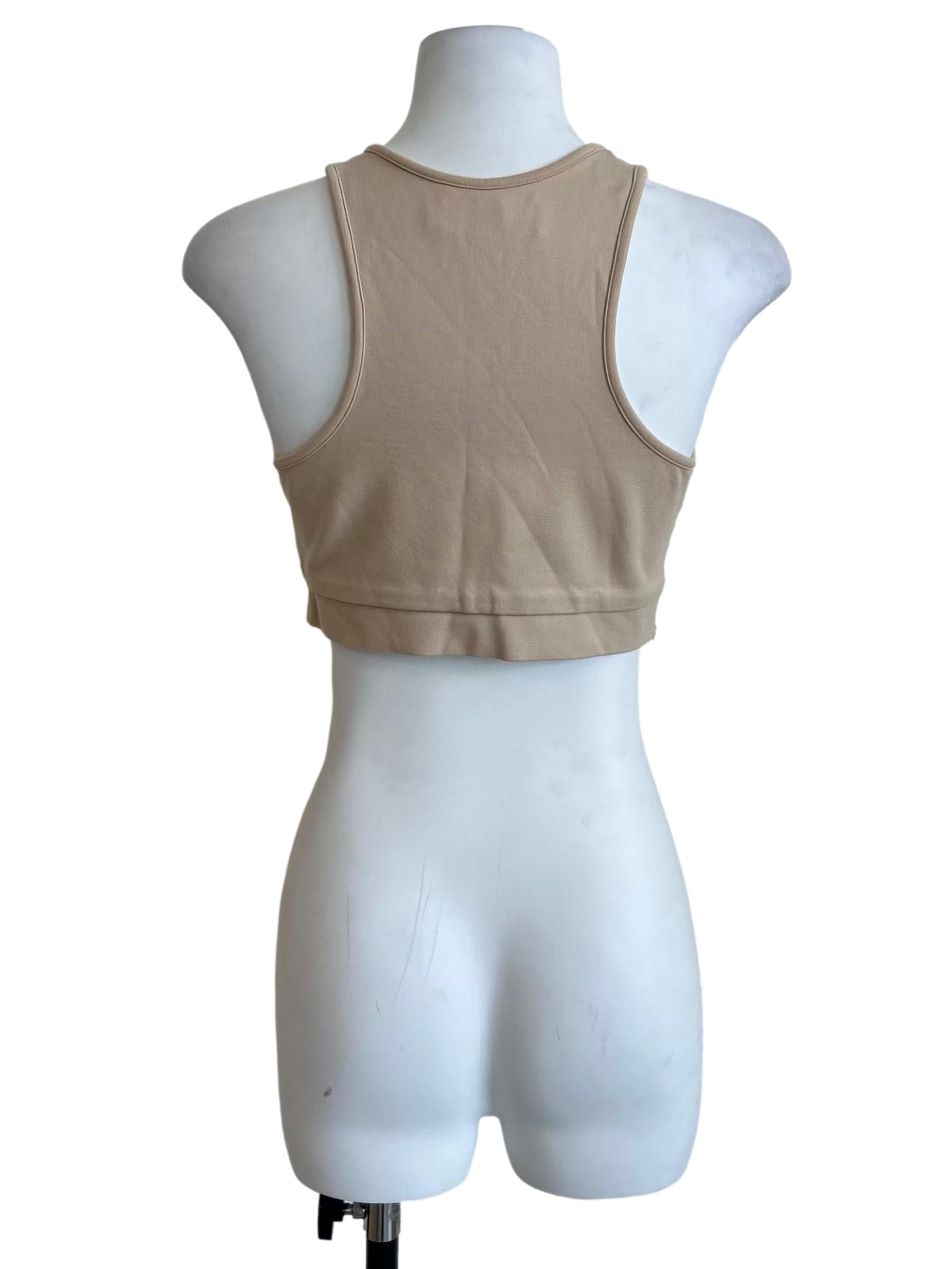 Beige High Neck Cropped Tank Top YHF