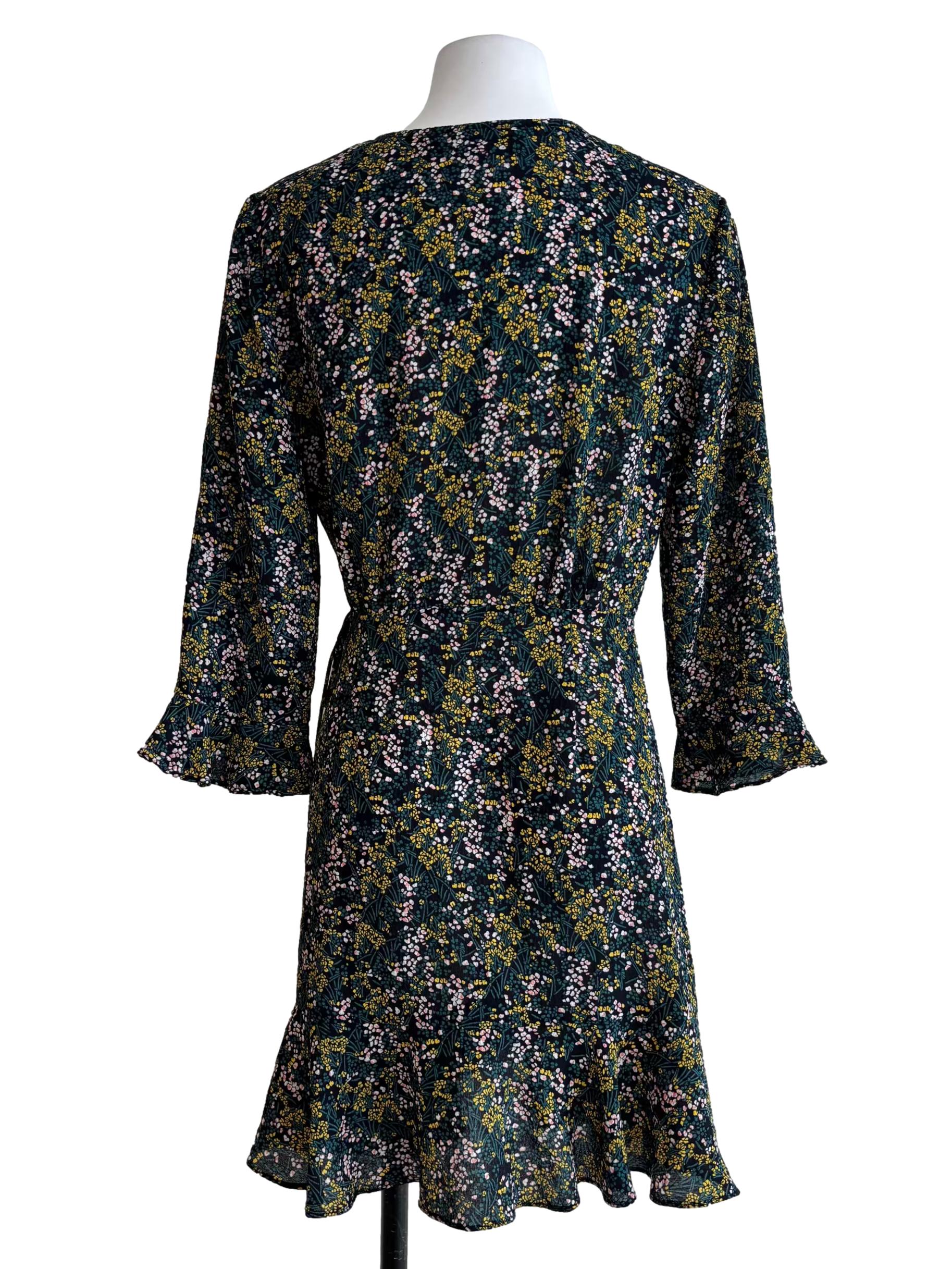 Forest Green Floral Wrap Dress