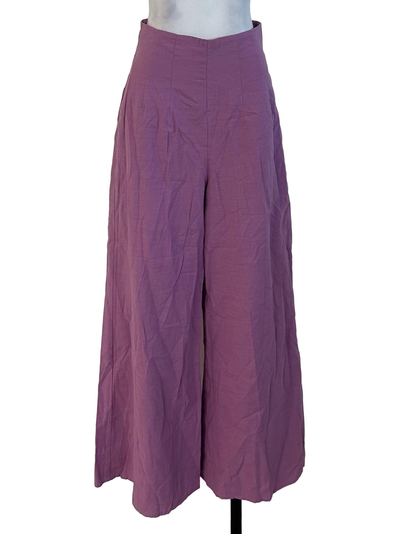 Magenta Purple Textured Wide Leg Pants