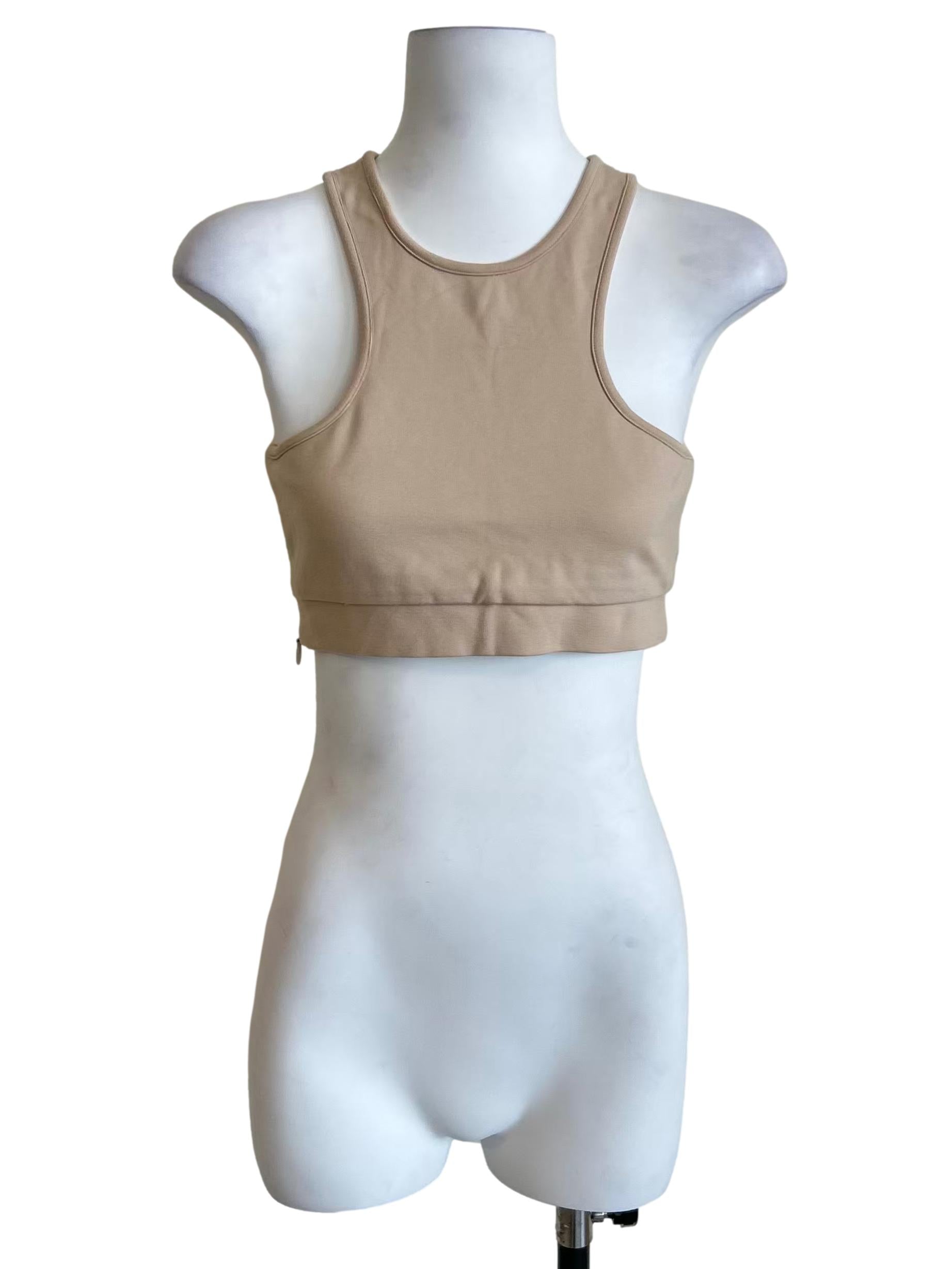 Beige High Neck Cropped Tank Top YHF
