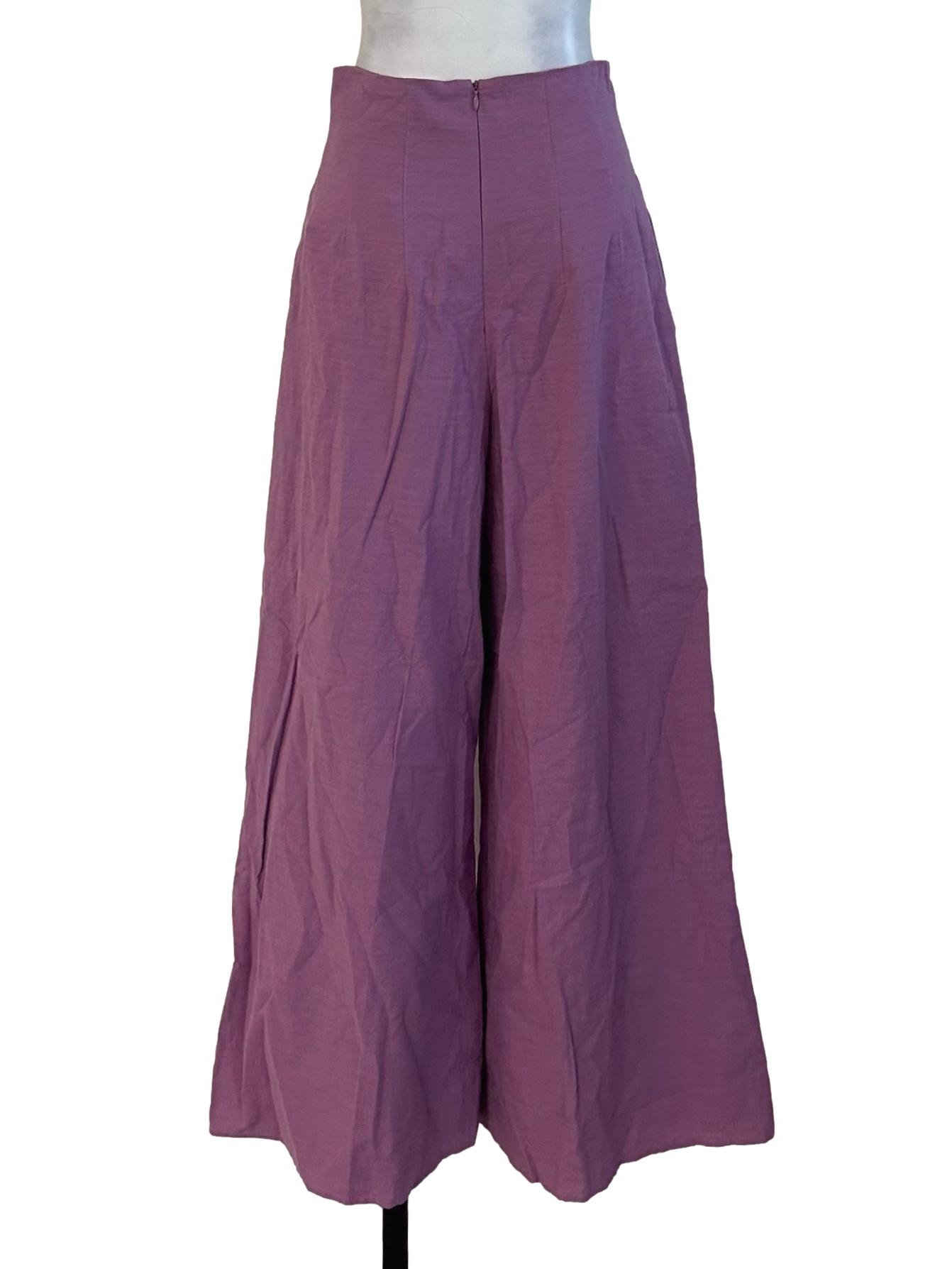 Magenta Purple Textured Wide Leg Pants