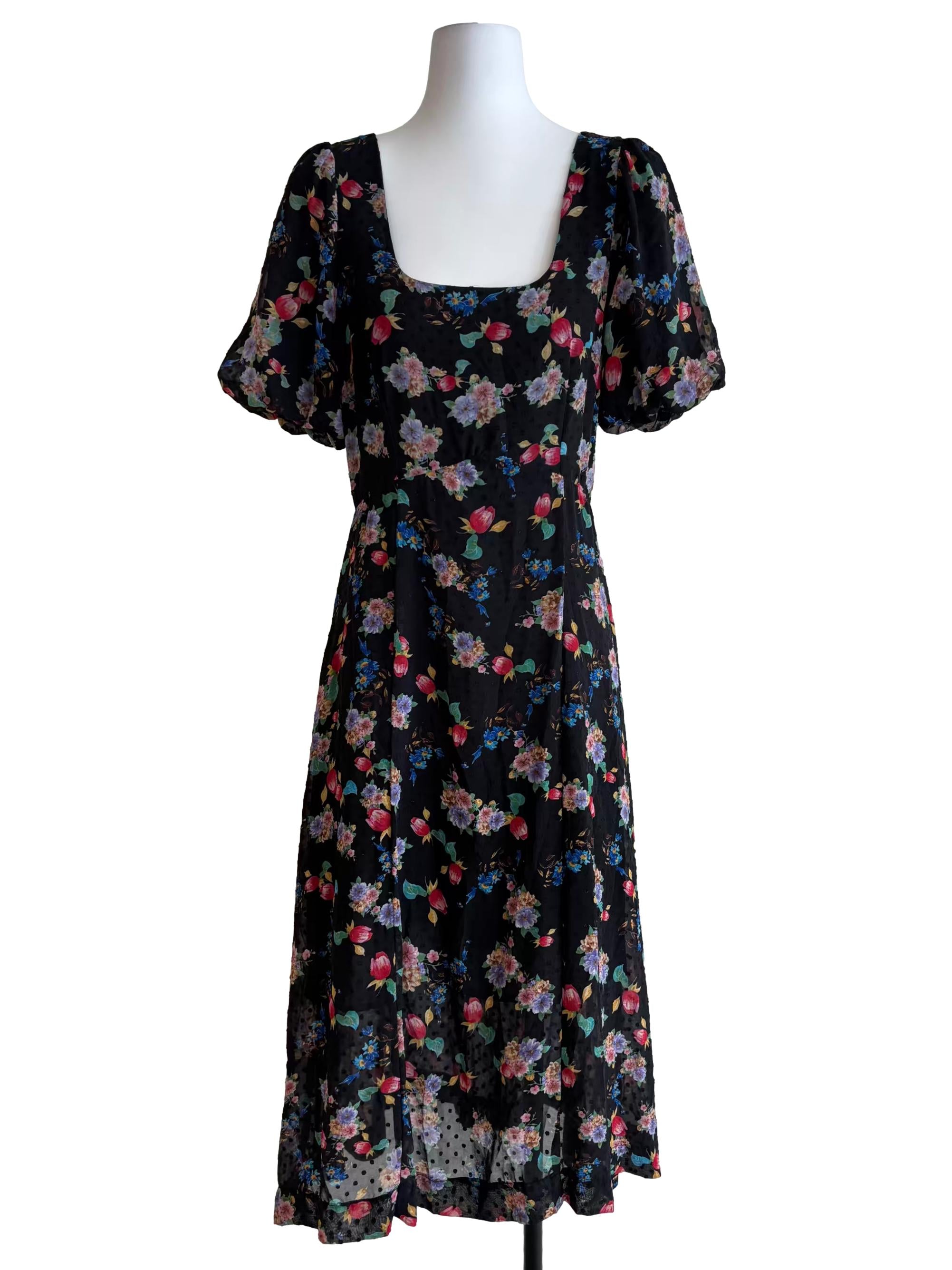Onyx Black Floral A-Line Dress
