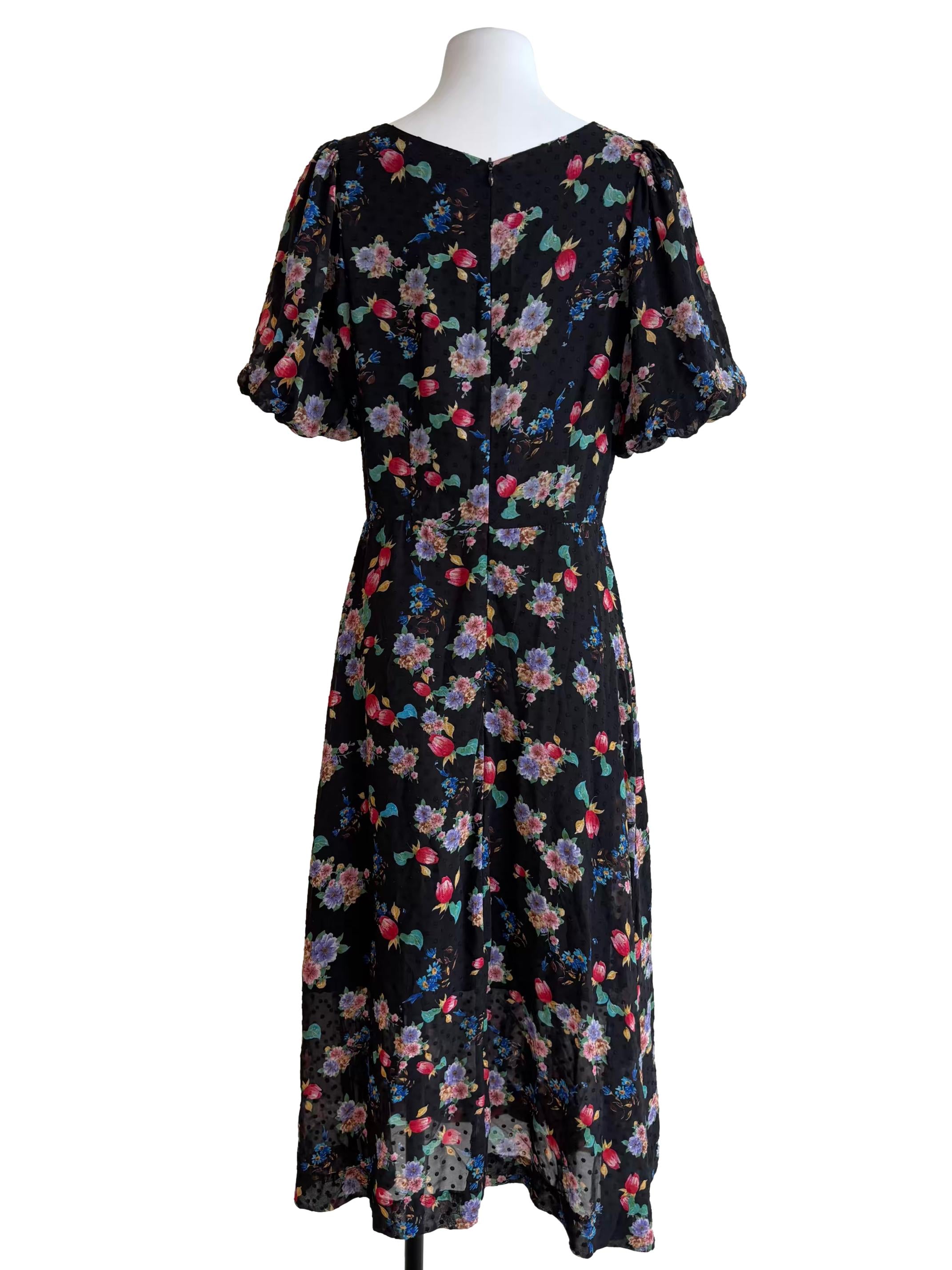 Onyx Black Floral A-Line Dress