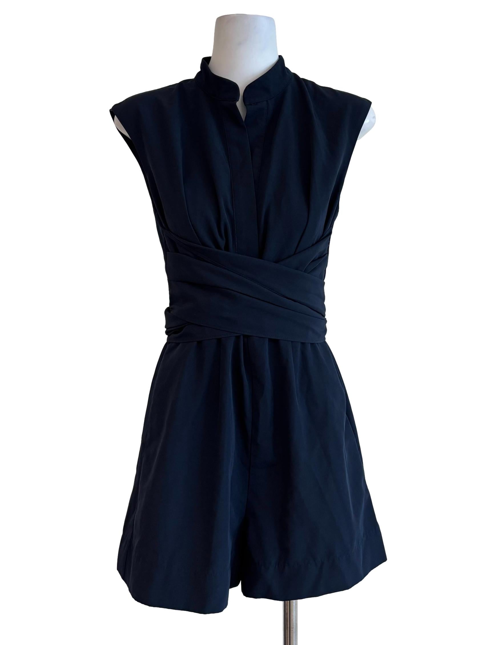Navy Blue Sleeveless Mock Neck Rompers
