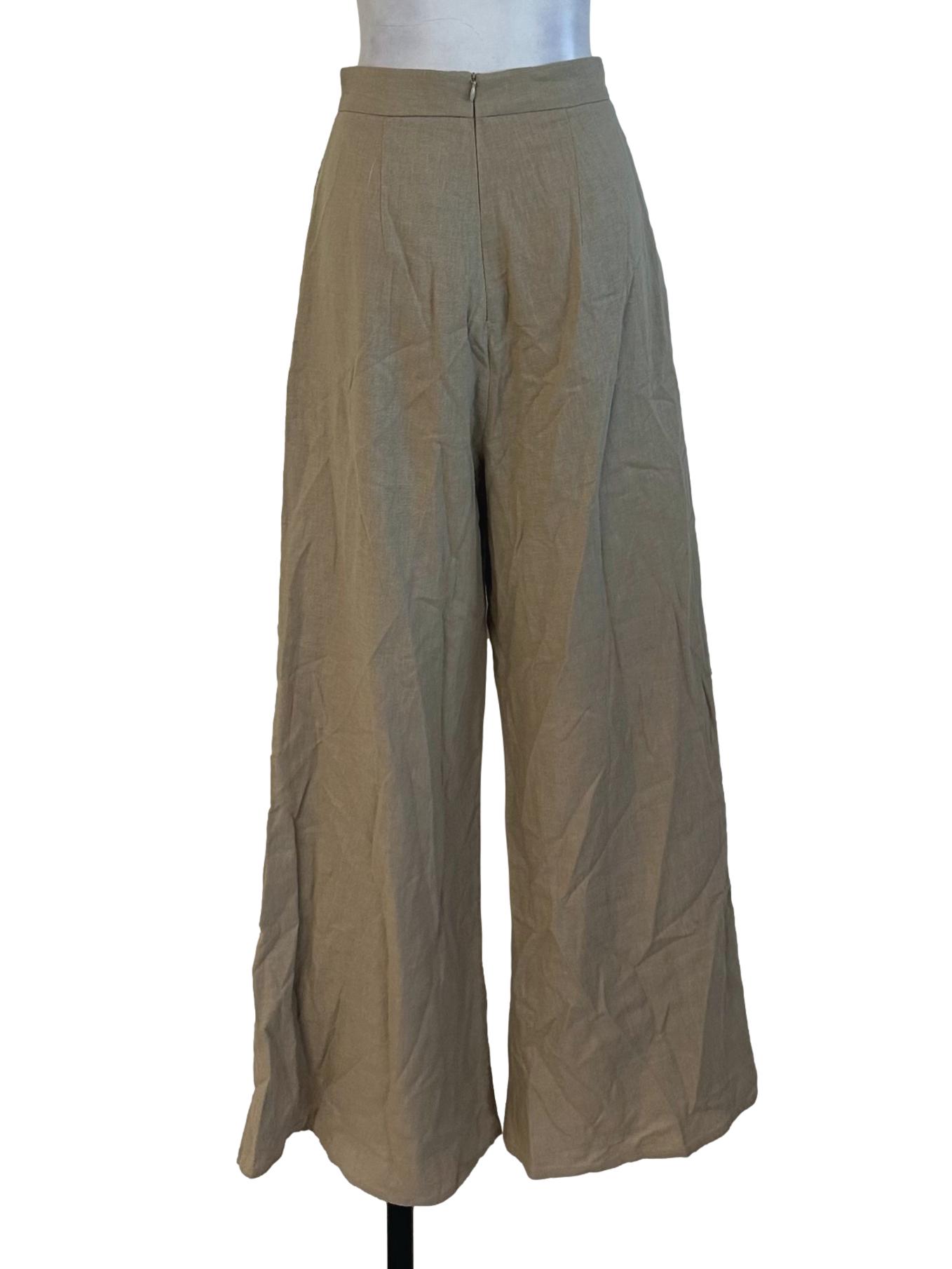 Khaki Brown High Waist Wide Leg Linen Pants