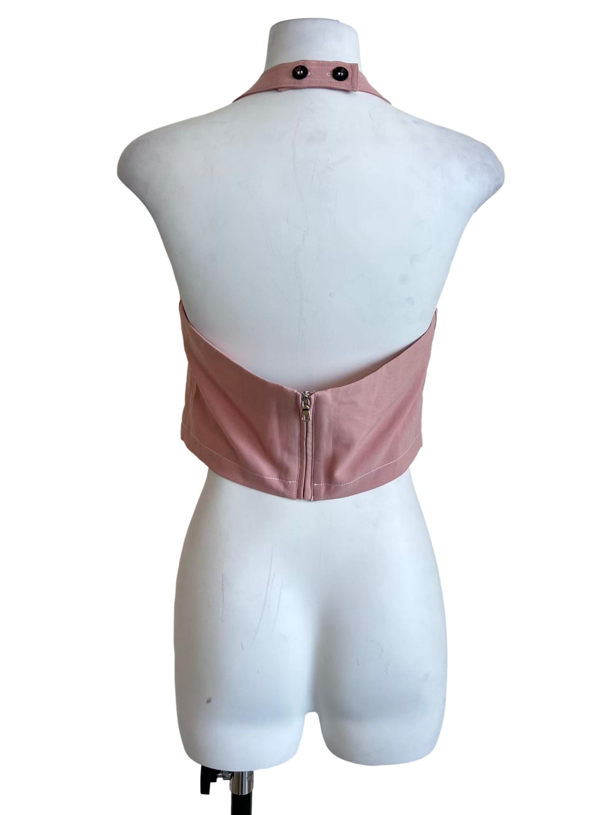 Pink Halter Neck Utility Pocket Top