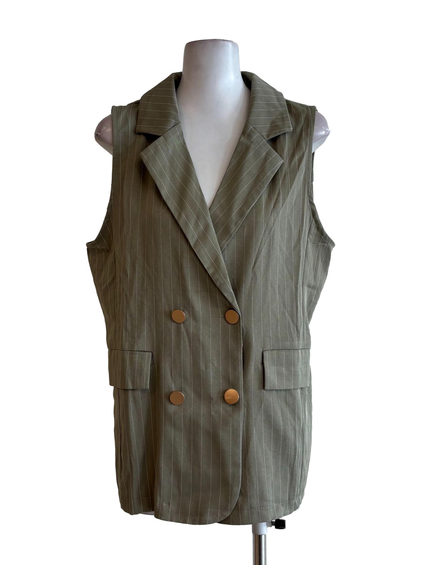 Basil Green Striped Vest
