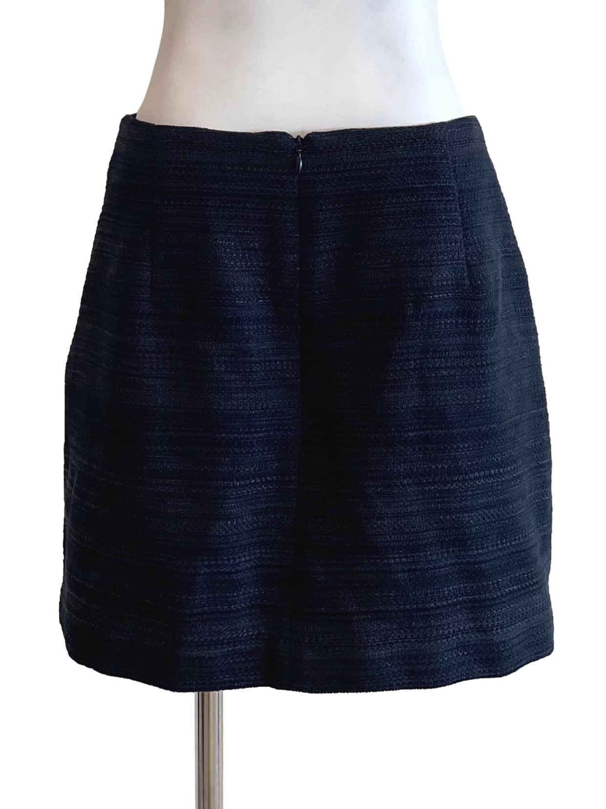 Deep Navy Fuzzy Tweed Tulip Skirt LB