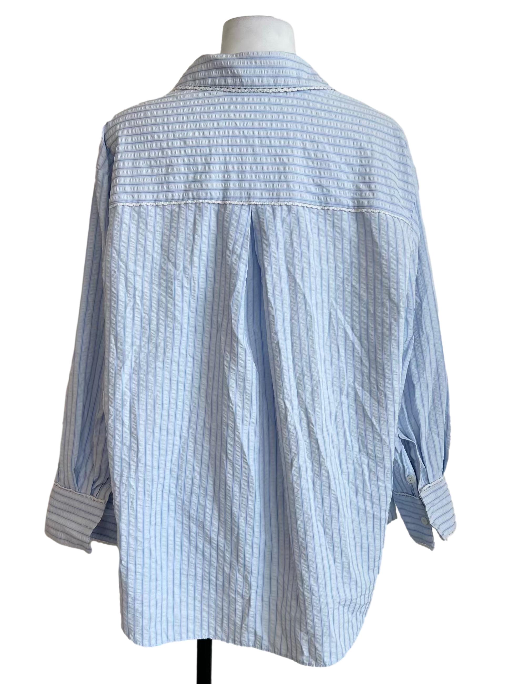 Light Blue Vertical Striped Seersucker Shirt LB
