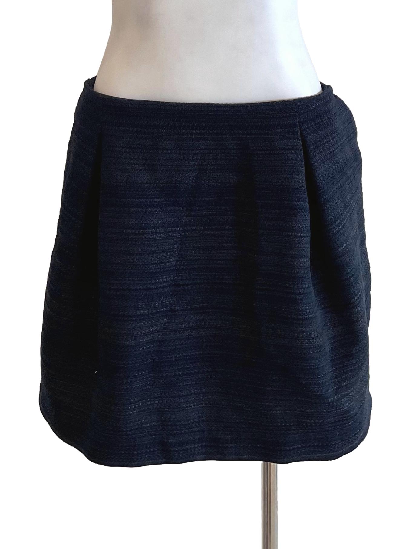 Deep Navy Fuzzy Tweed Tulip Skirt LB