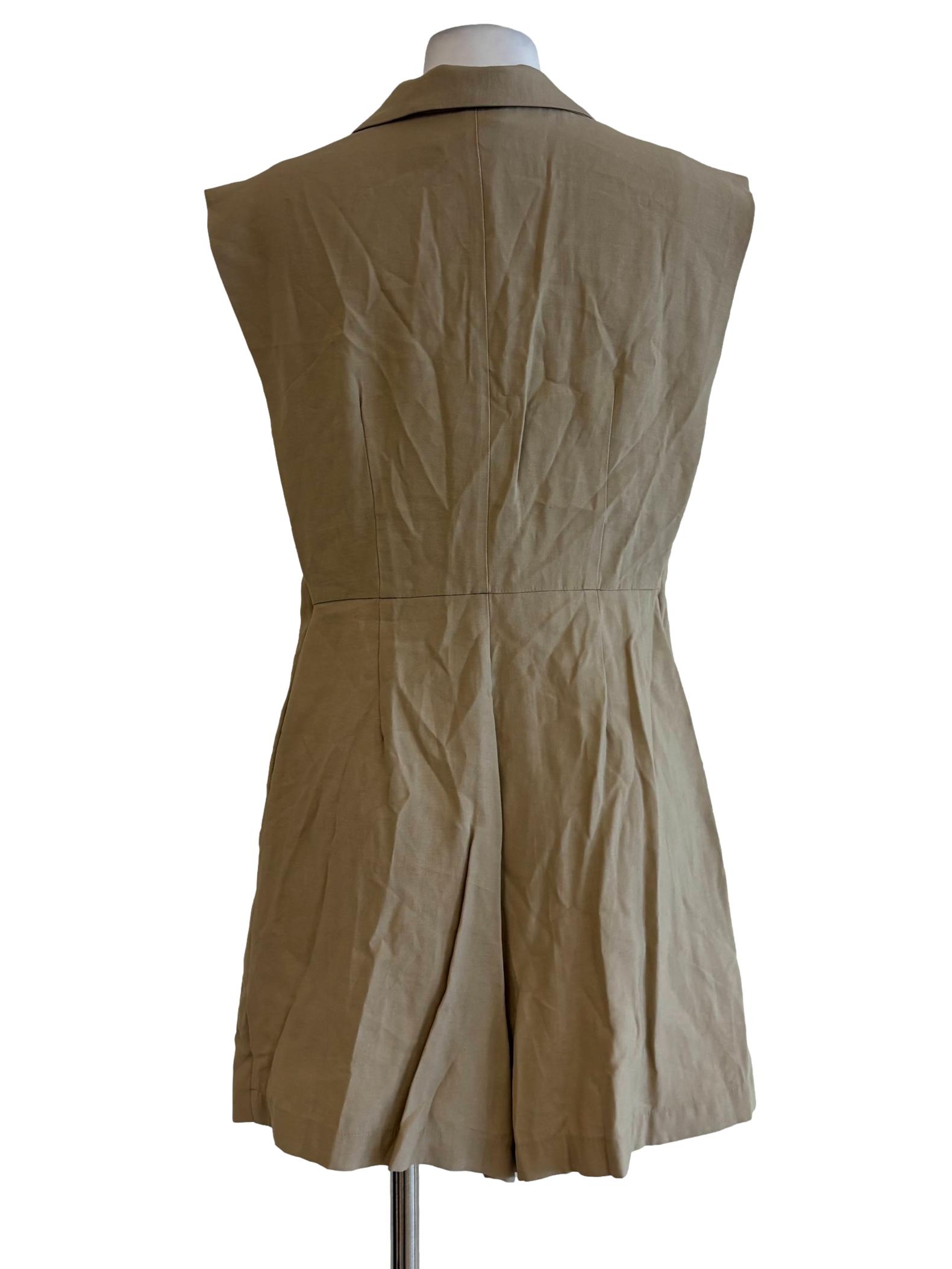 Beige Buttoned Sleeveless Rompers Dress