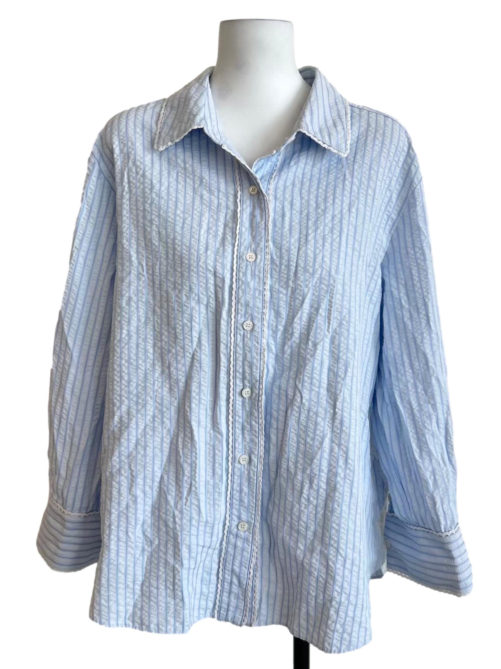 Light Blue Vertical Striped Seersucker Shirt LB