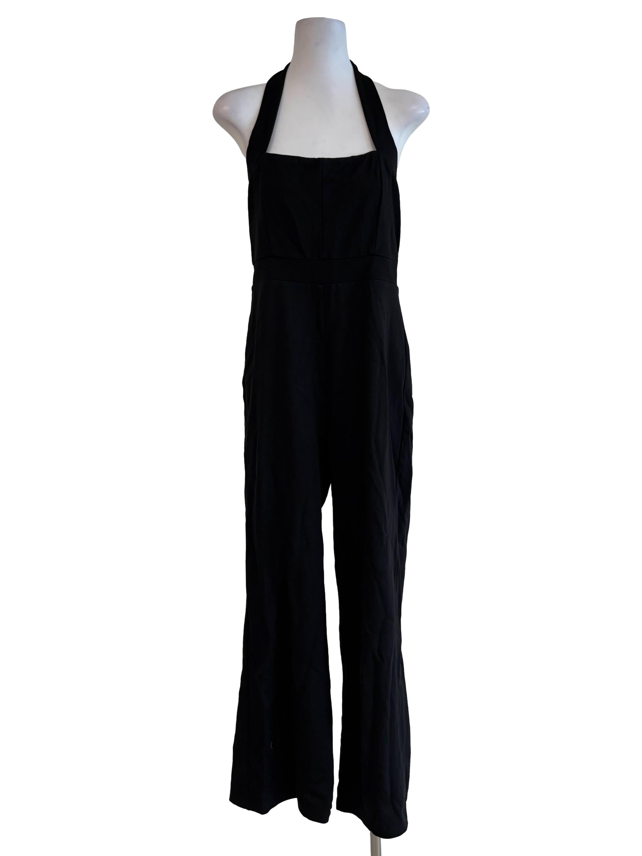 Jet Black Sleeveless Halter Jumpsuit