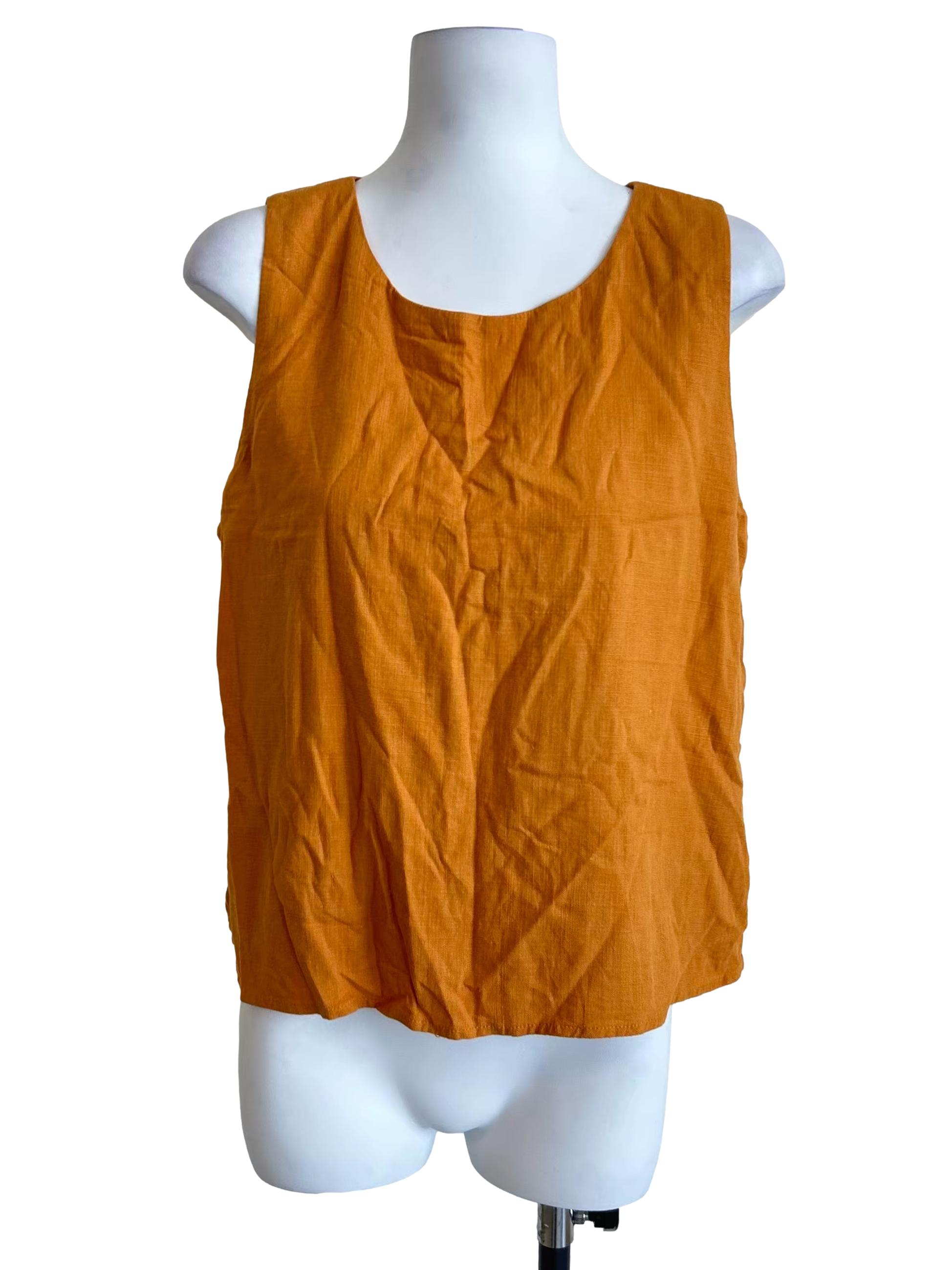 Fire Yellow Linen Sleeveless Top TCL