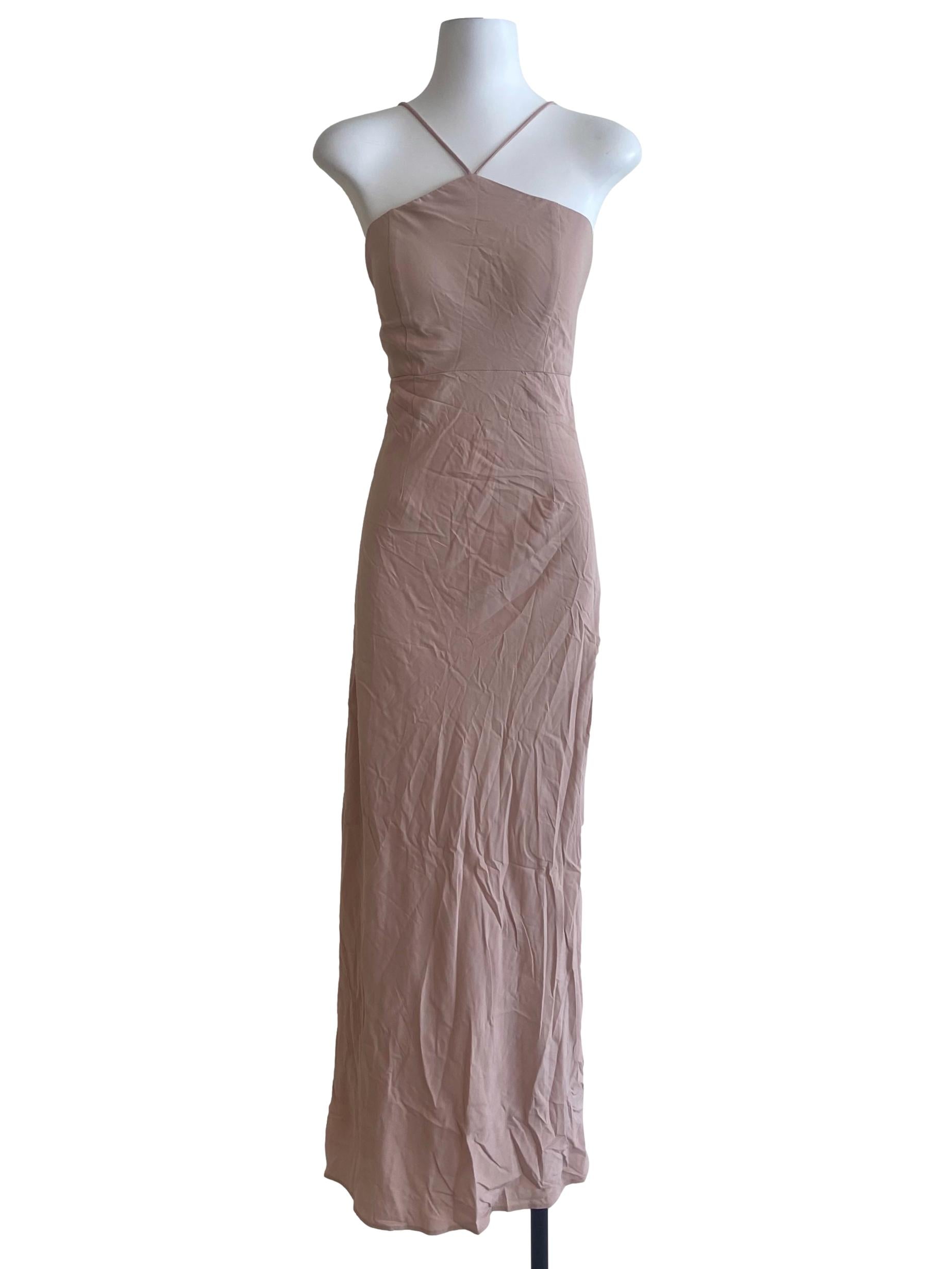 Crepe  Pink Halter Neck Slit  Empire Dress