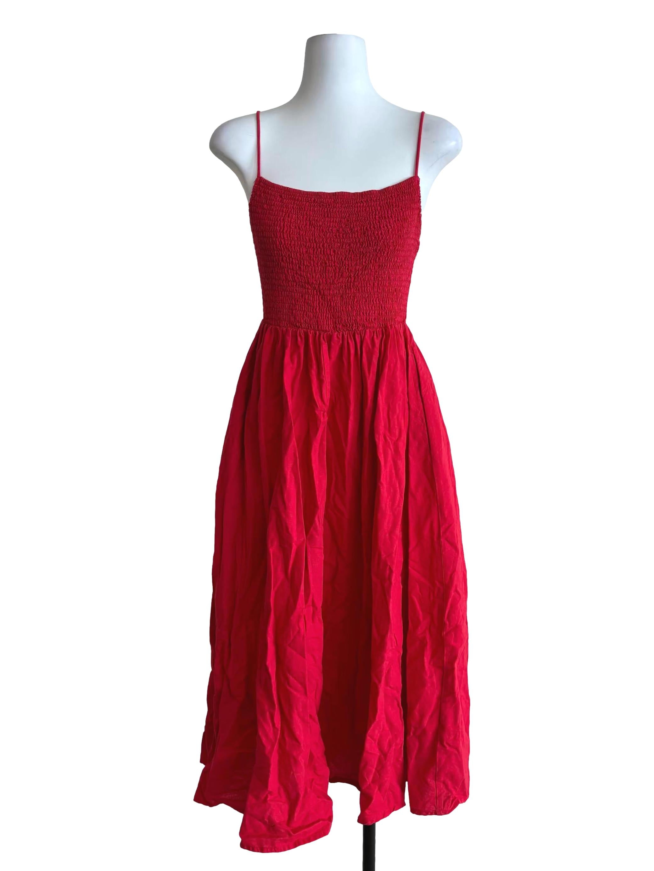 Apple Red Smocked Cami Dress
