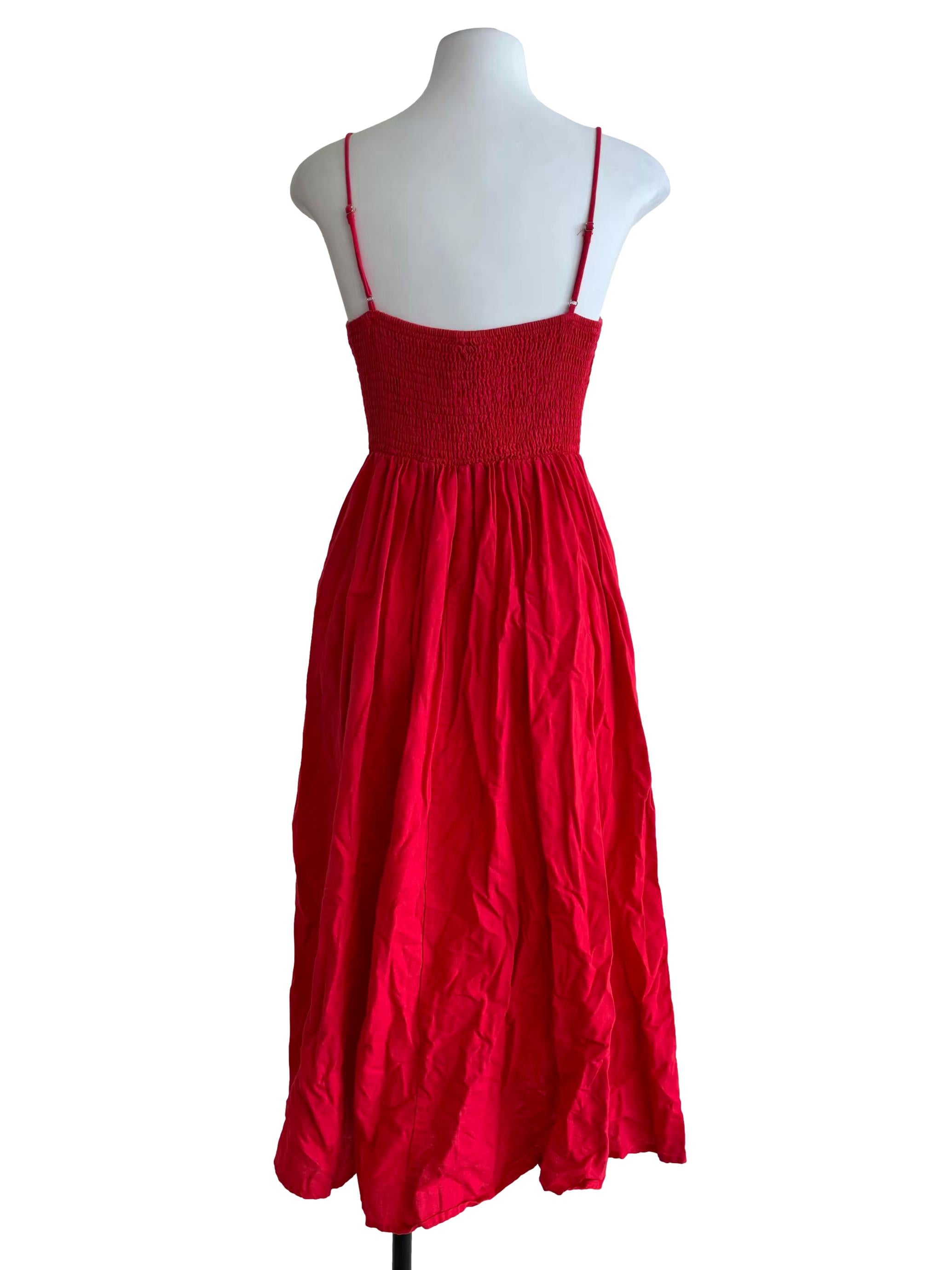 Apple Red Smocked Cami Dress