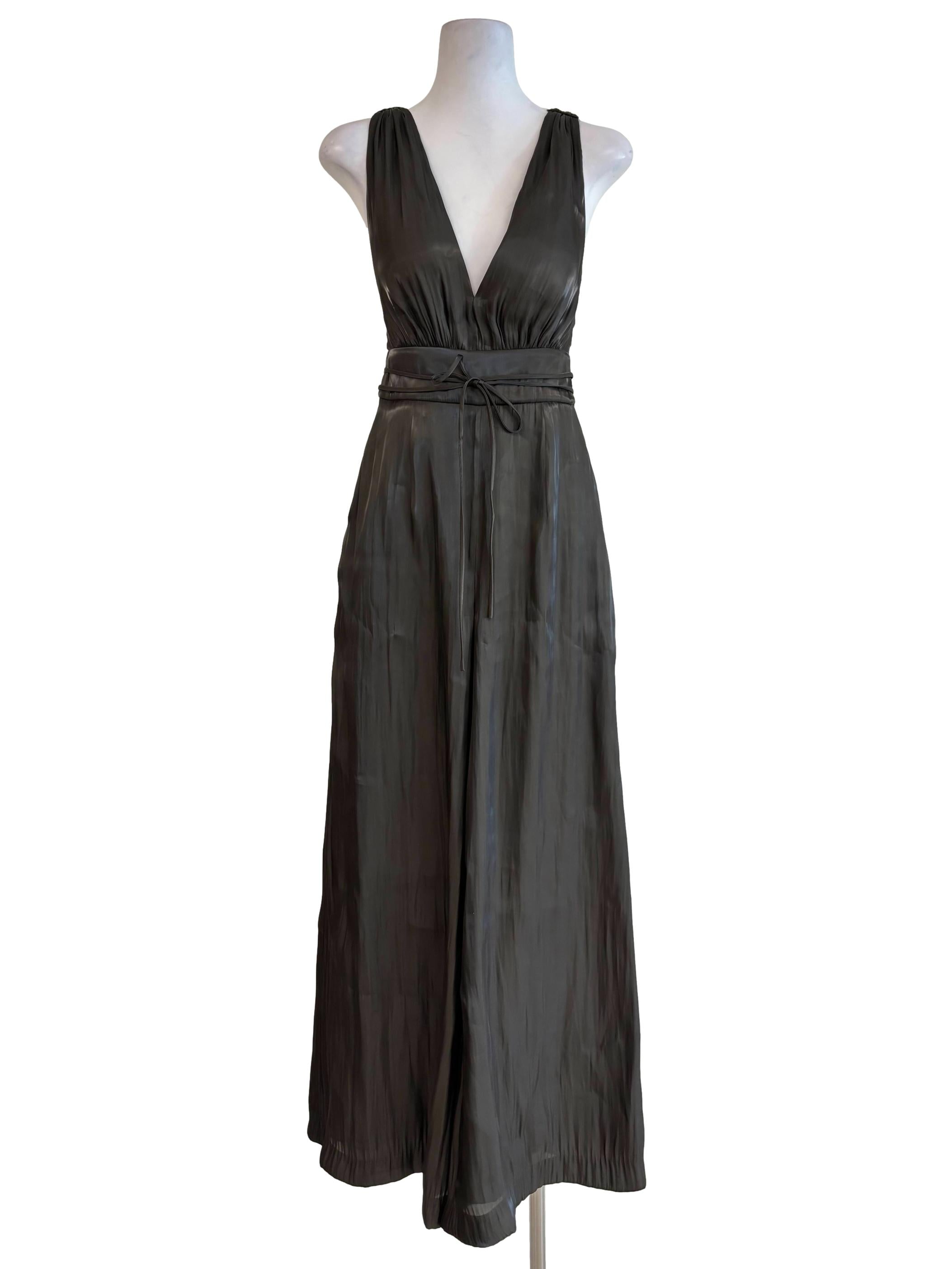 Olive Grey Satin Cross Back Jumpsuit
