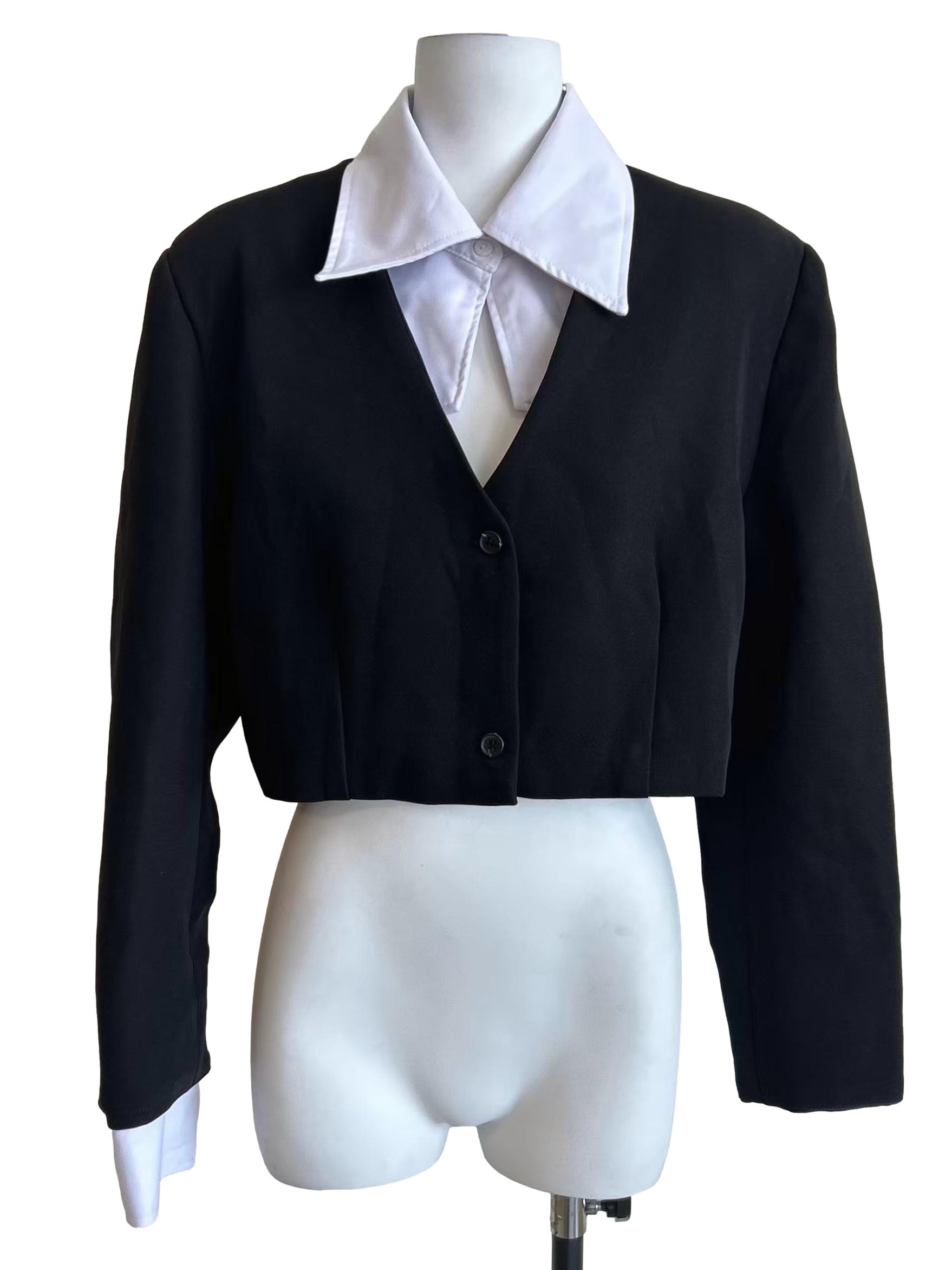 Black Cropped Layered Blazer Jacket