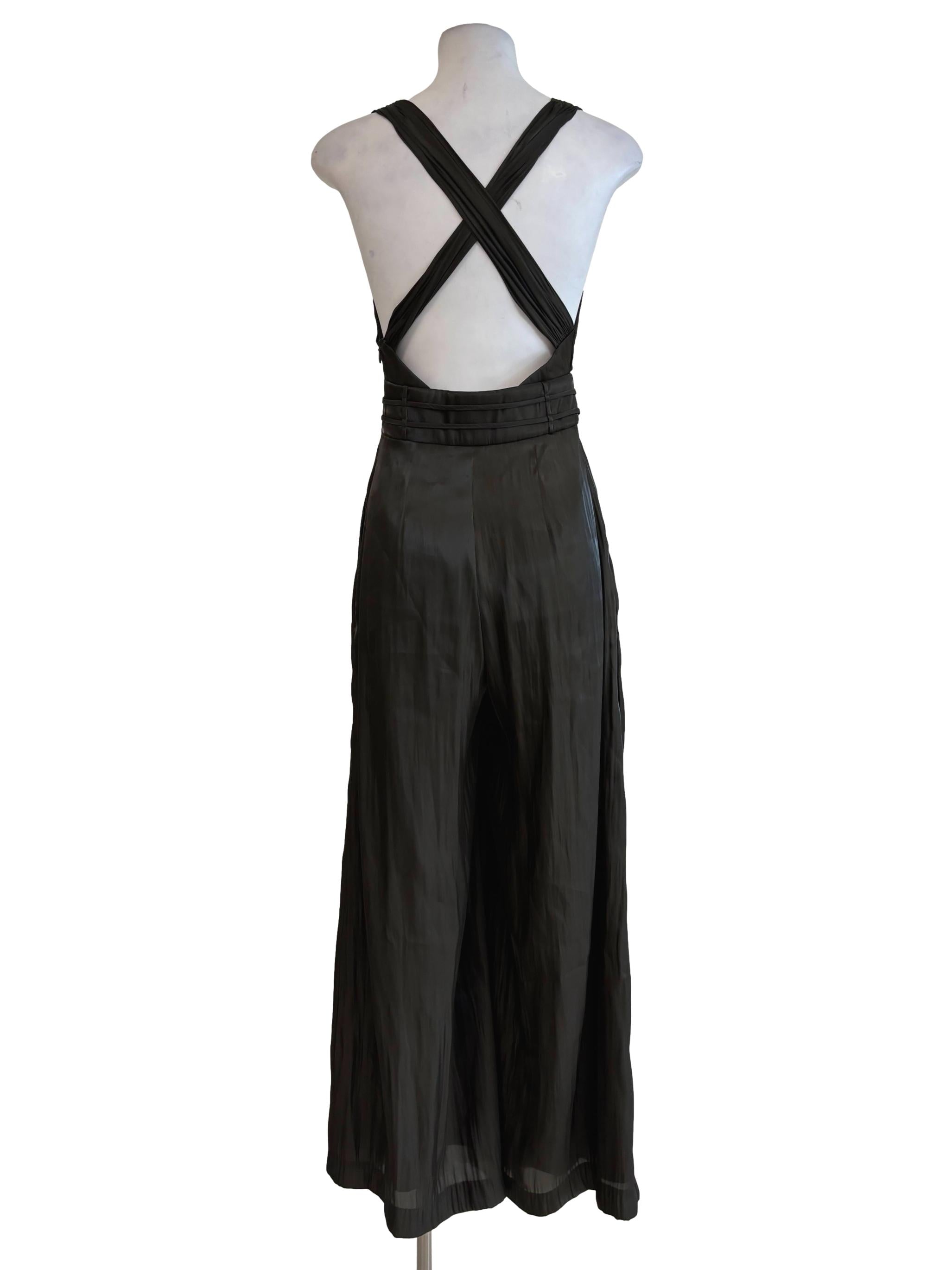 Olive Grey Satin Cross Back Jumpsuit