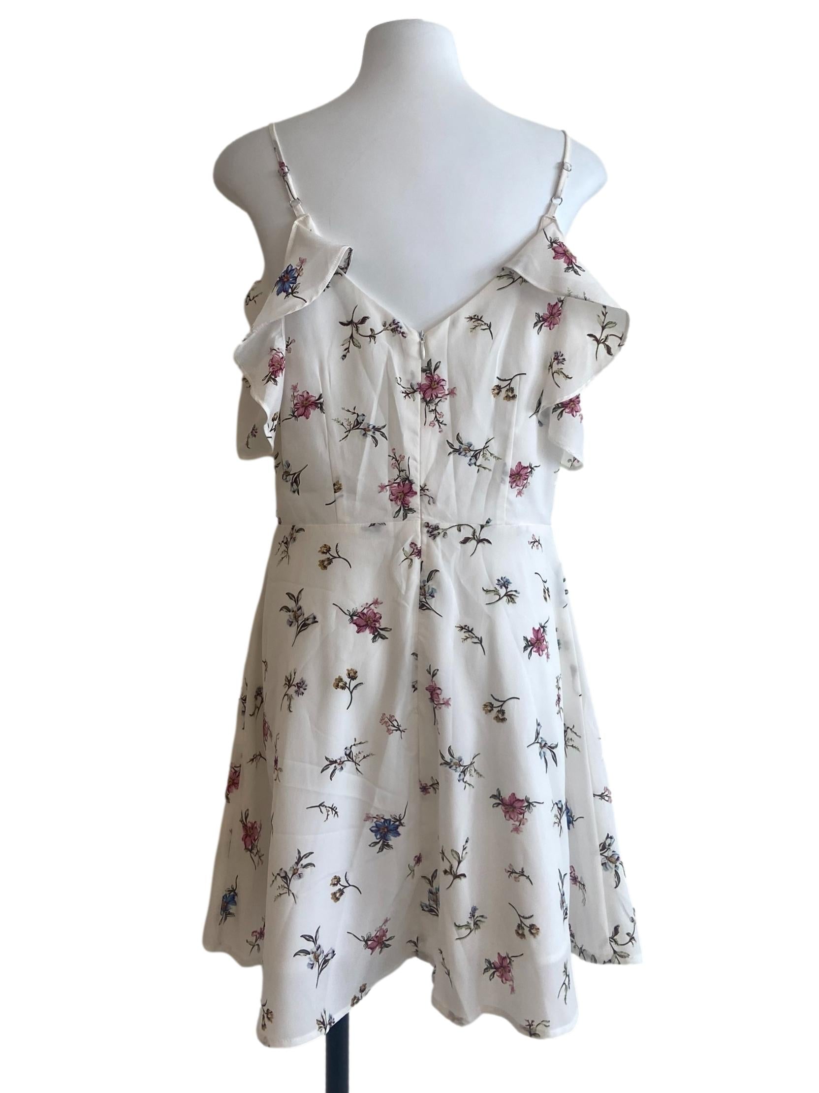 White Floral Ruffle A-Line Dress