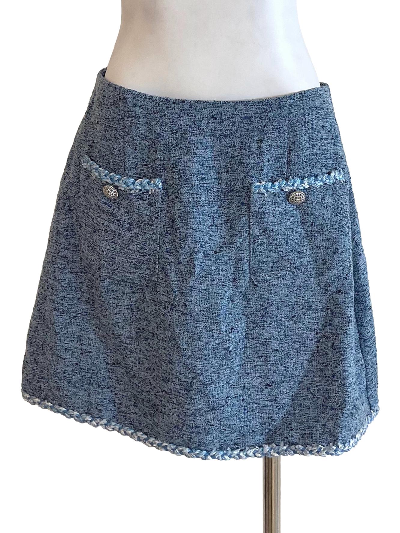 Blue Shiny Tweed Skirt LB