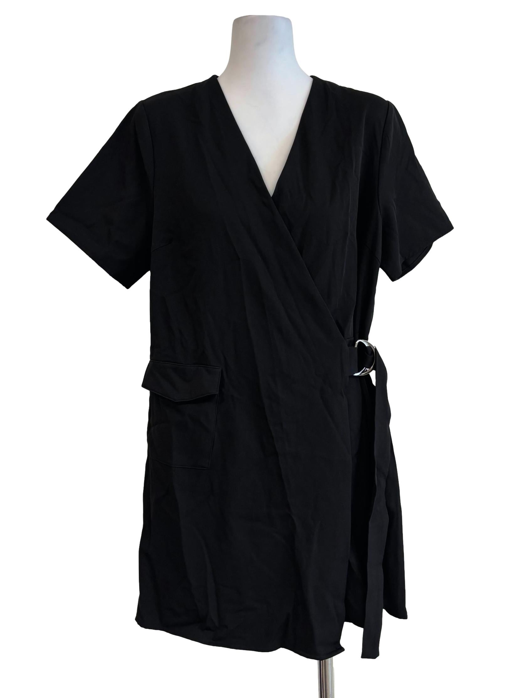 Jet Black Surplice Linen Rompers