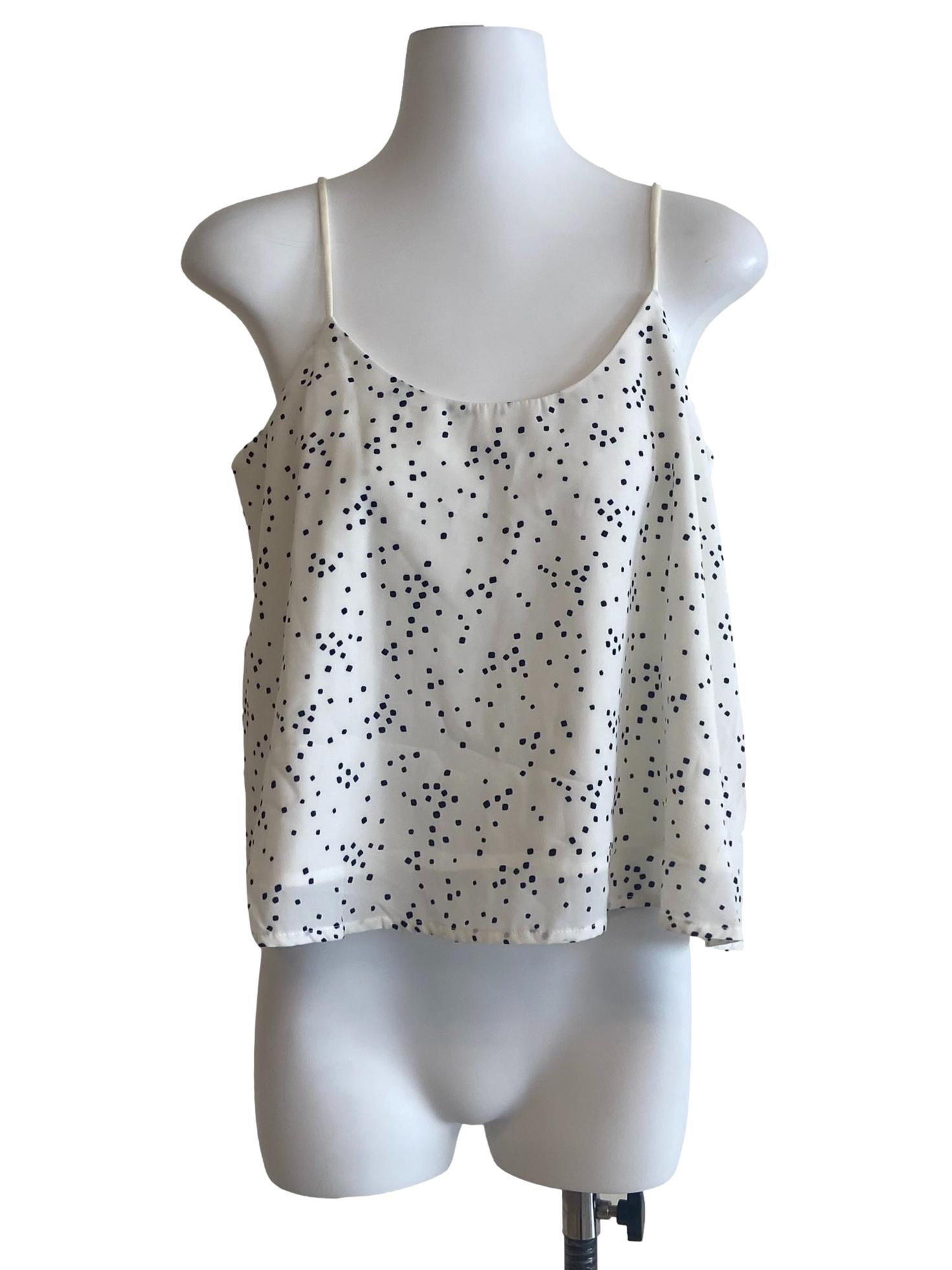 White & Black Dot Prints Sleeveless Top