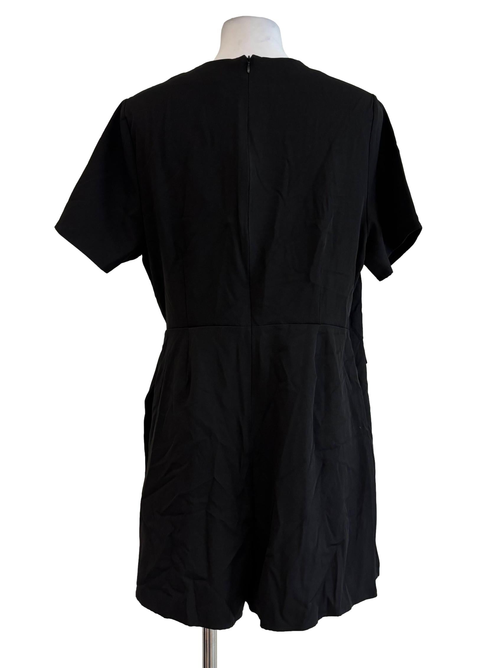 Jet Black Surplice Linen Rompers