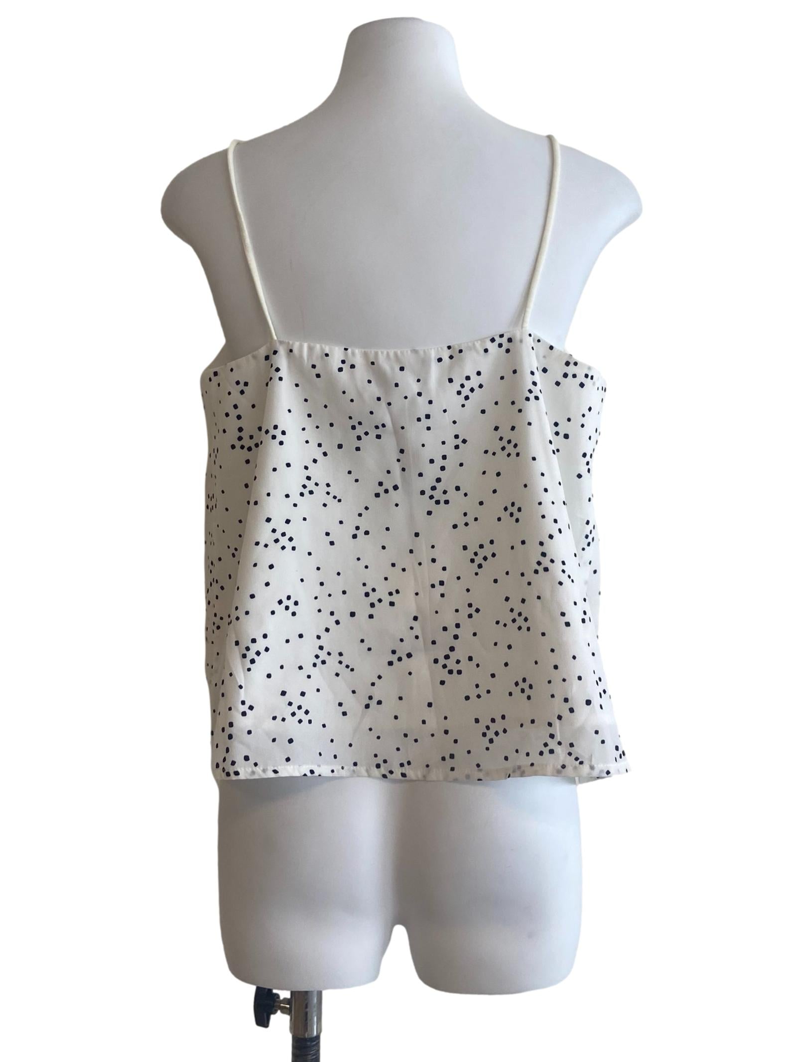 White & Black Dot Prints Sleeveless Top