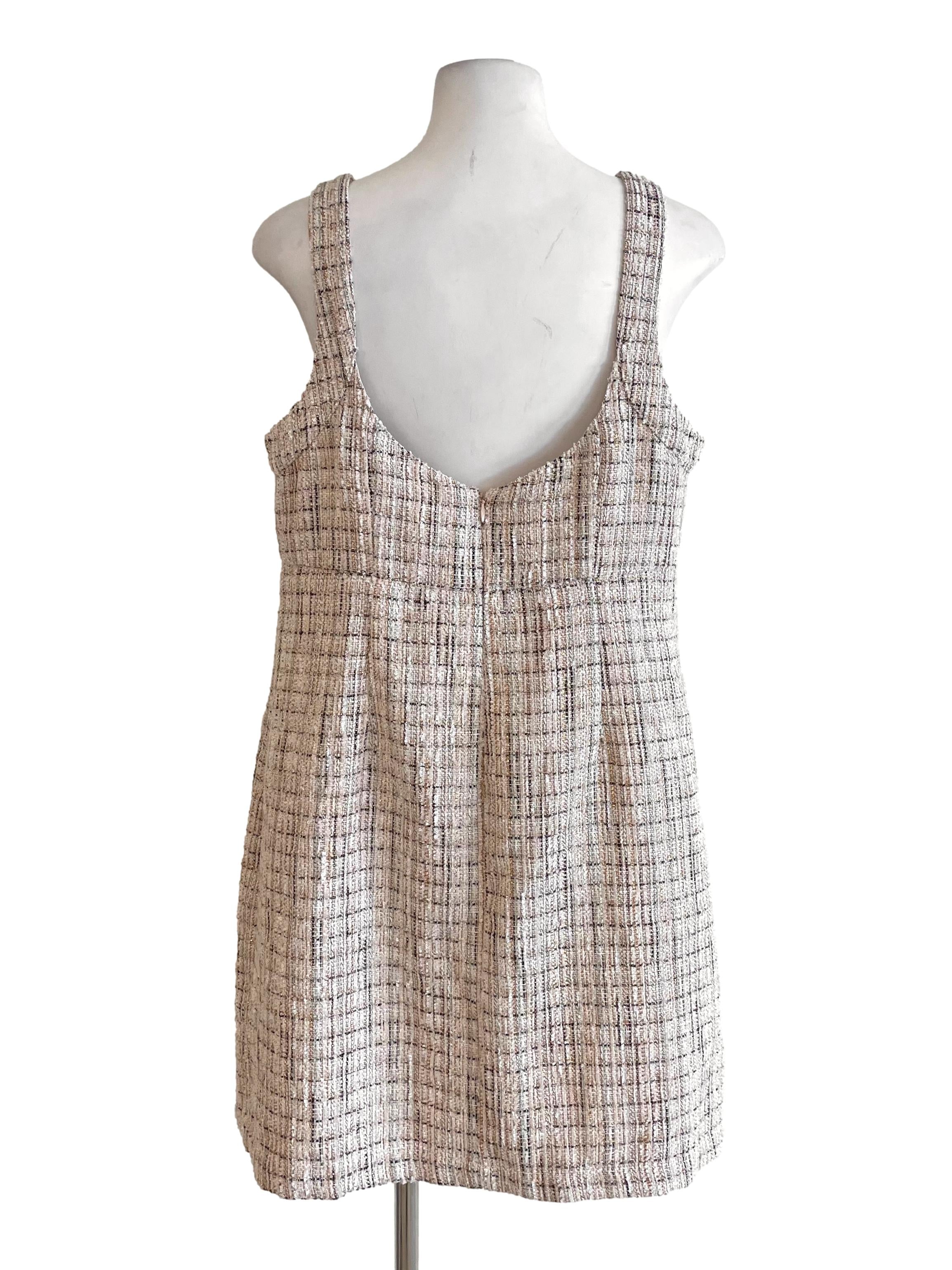 Eggnog Button Shiny Tweed Dress LB