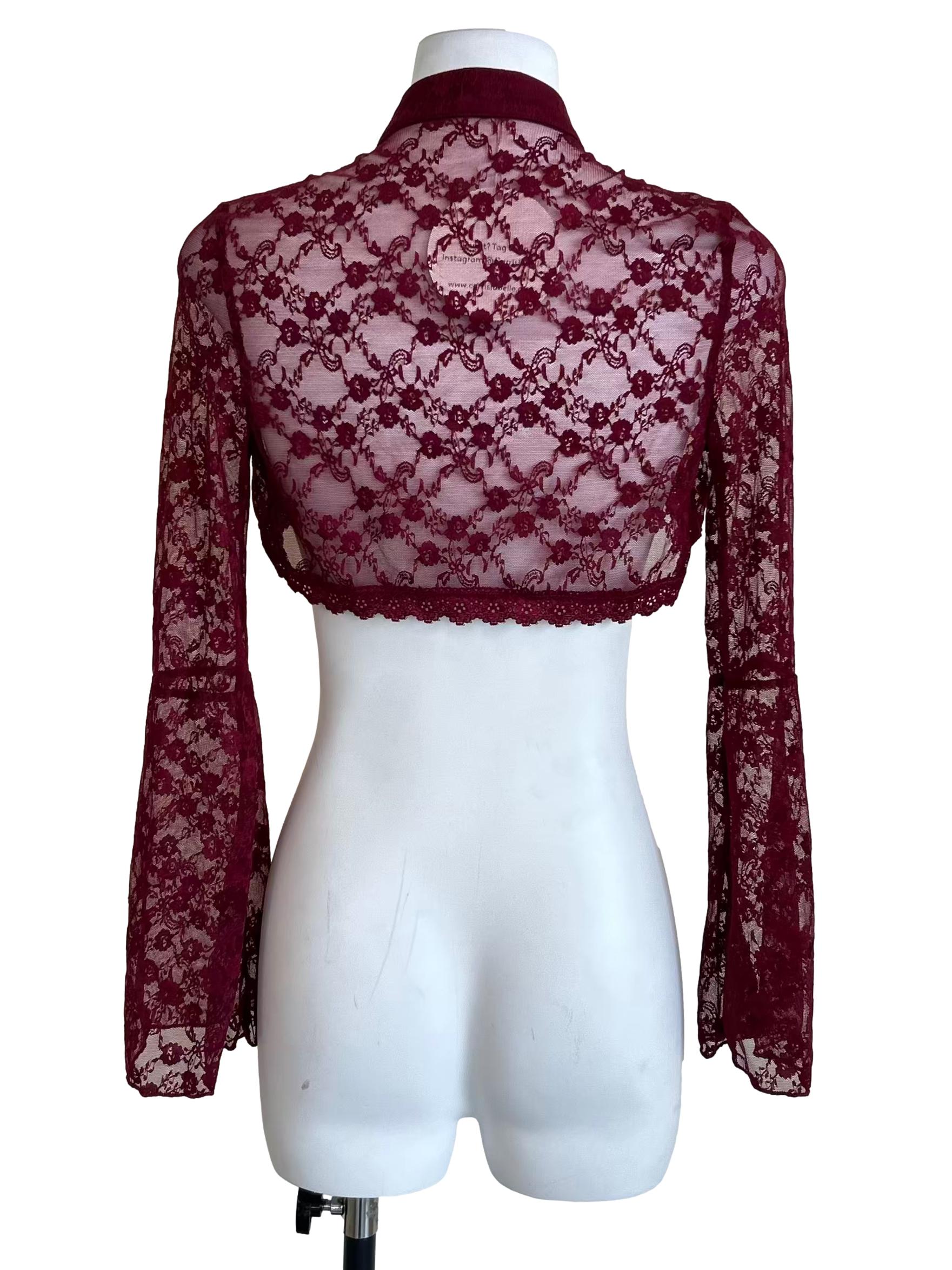 Burgundy Stand Collar Lace Bolero