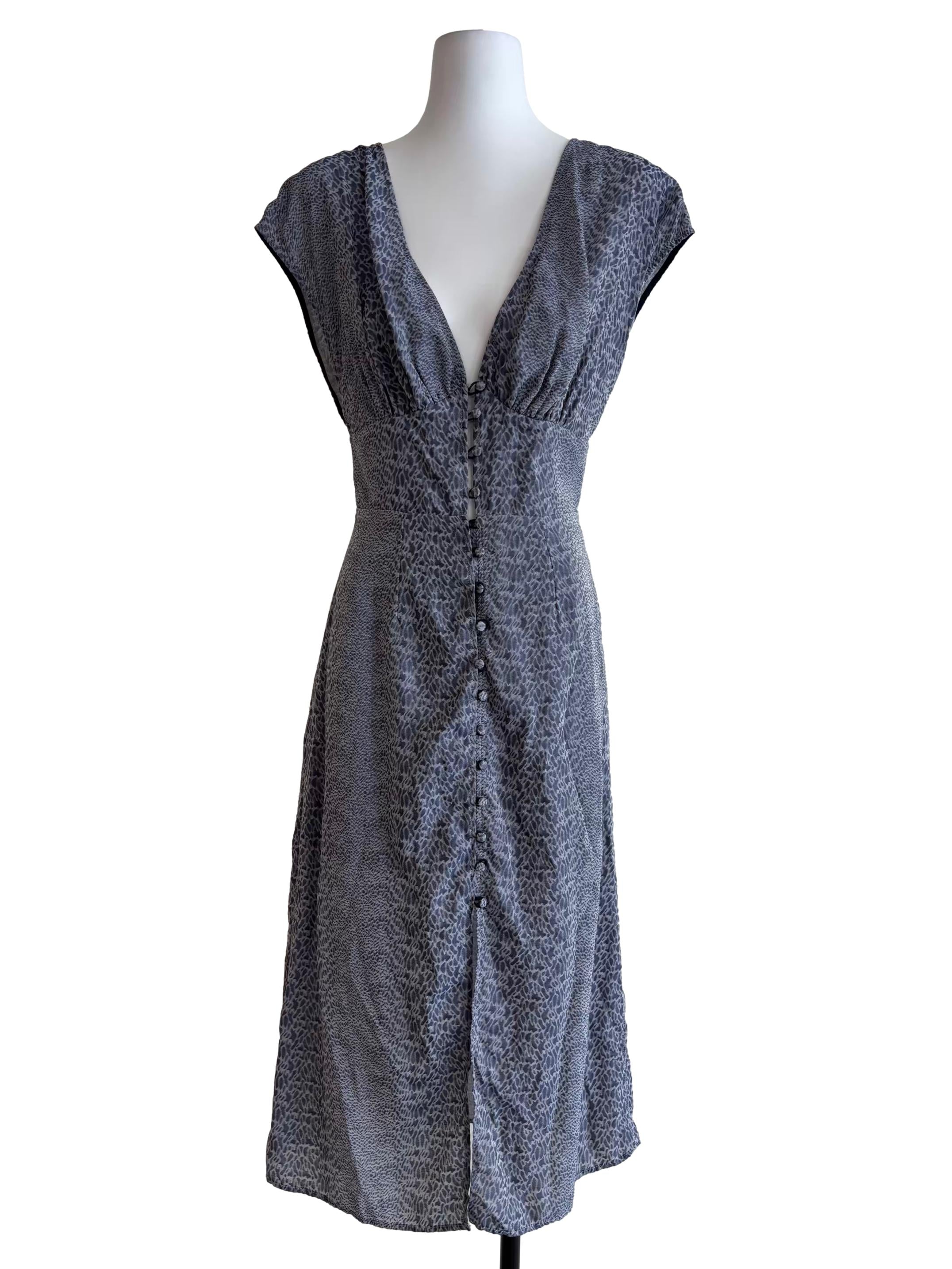 Stone Blue Patterned Buttoned Dress