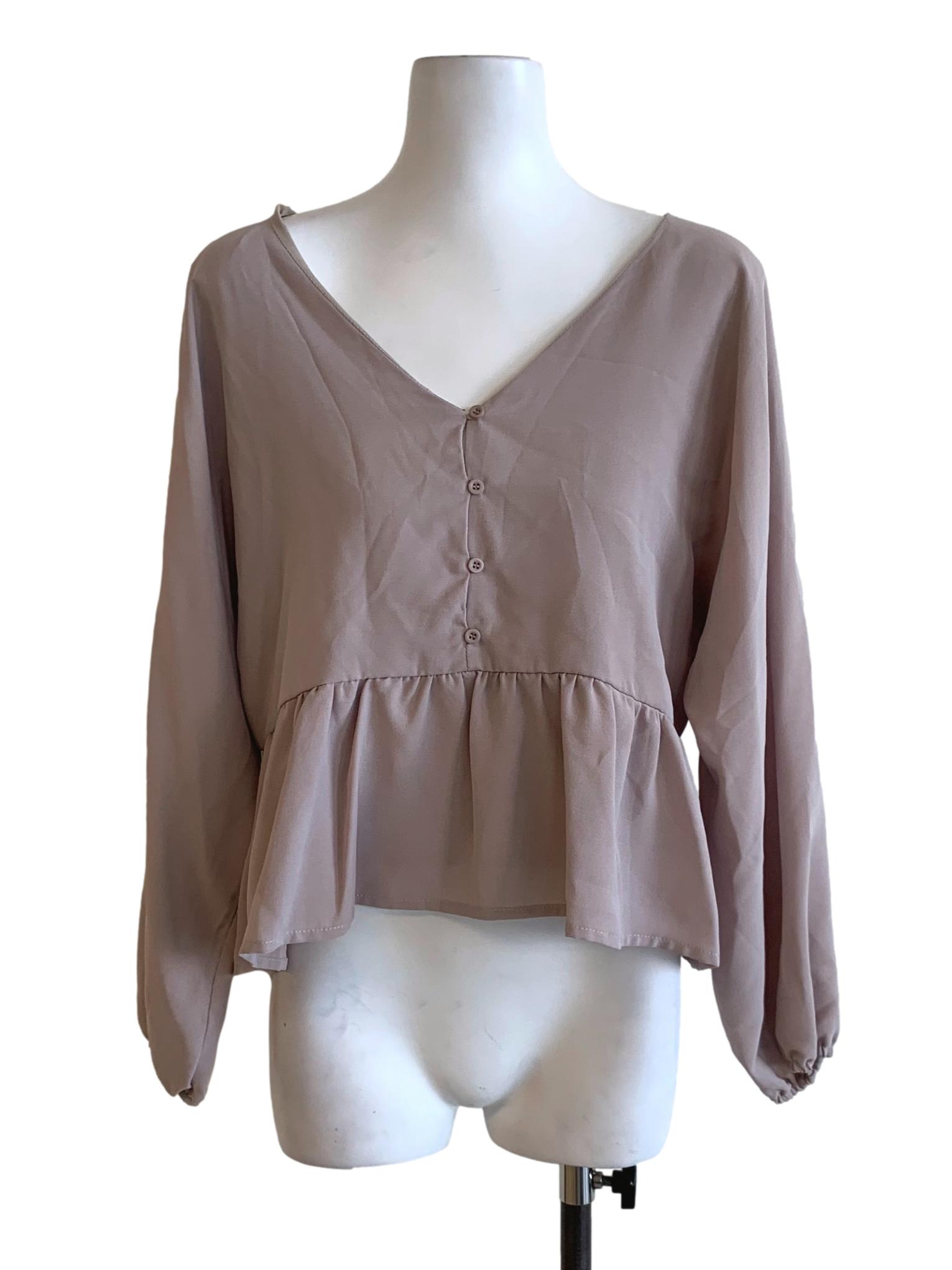 Beige V-Neckline Blouse