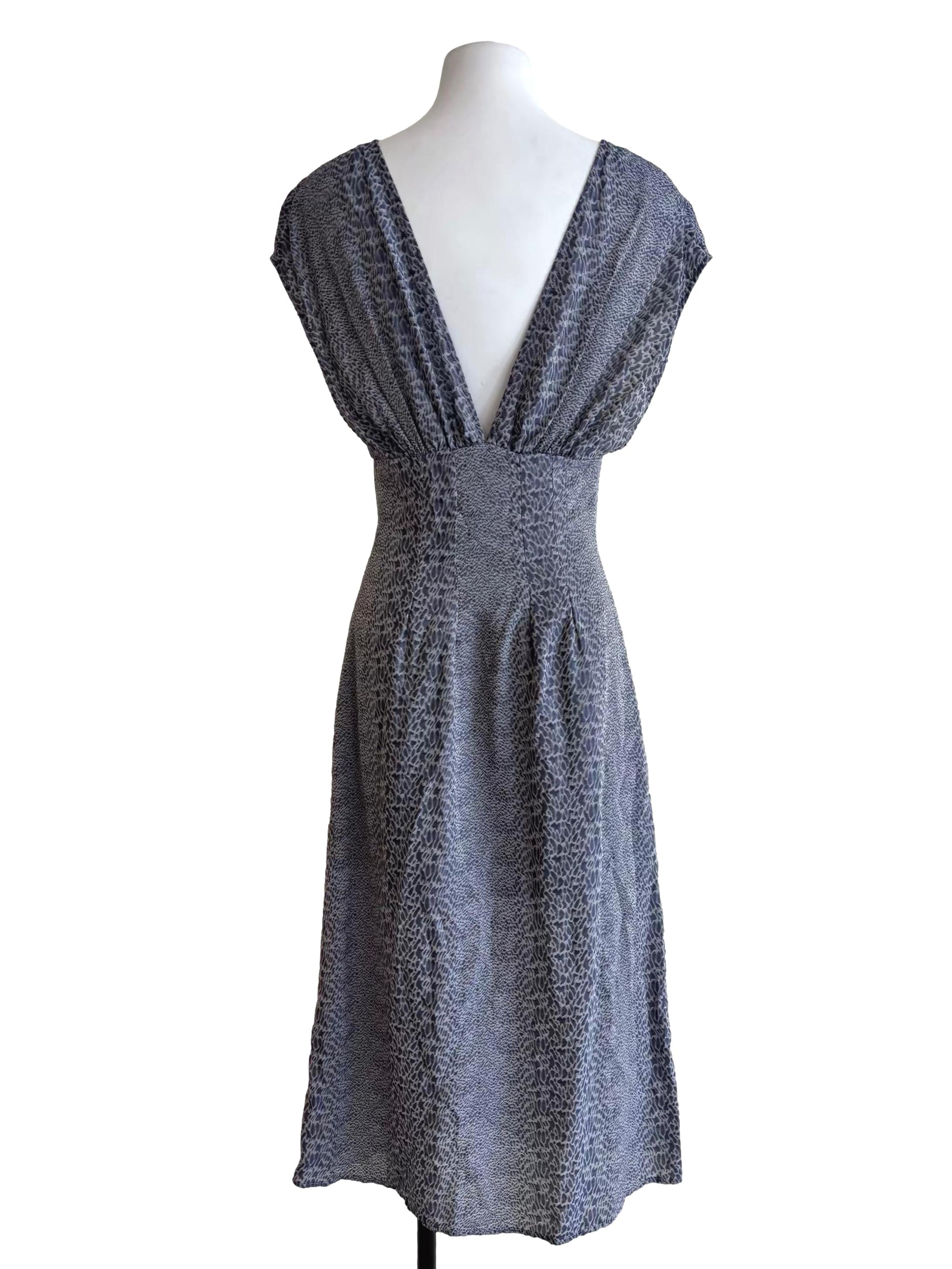 Stone Blue Patterned Buttoned Dress