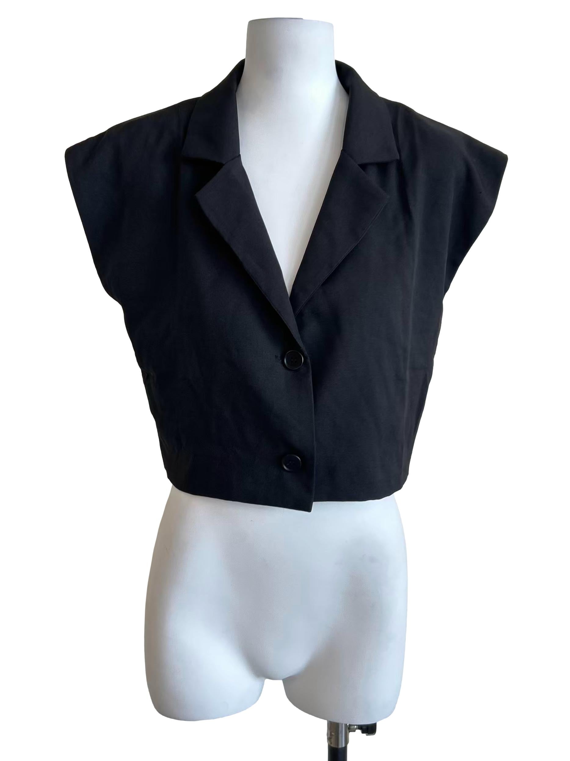 Black Short Sleeve Cropped Blazer