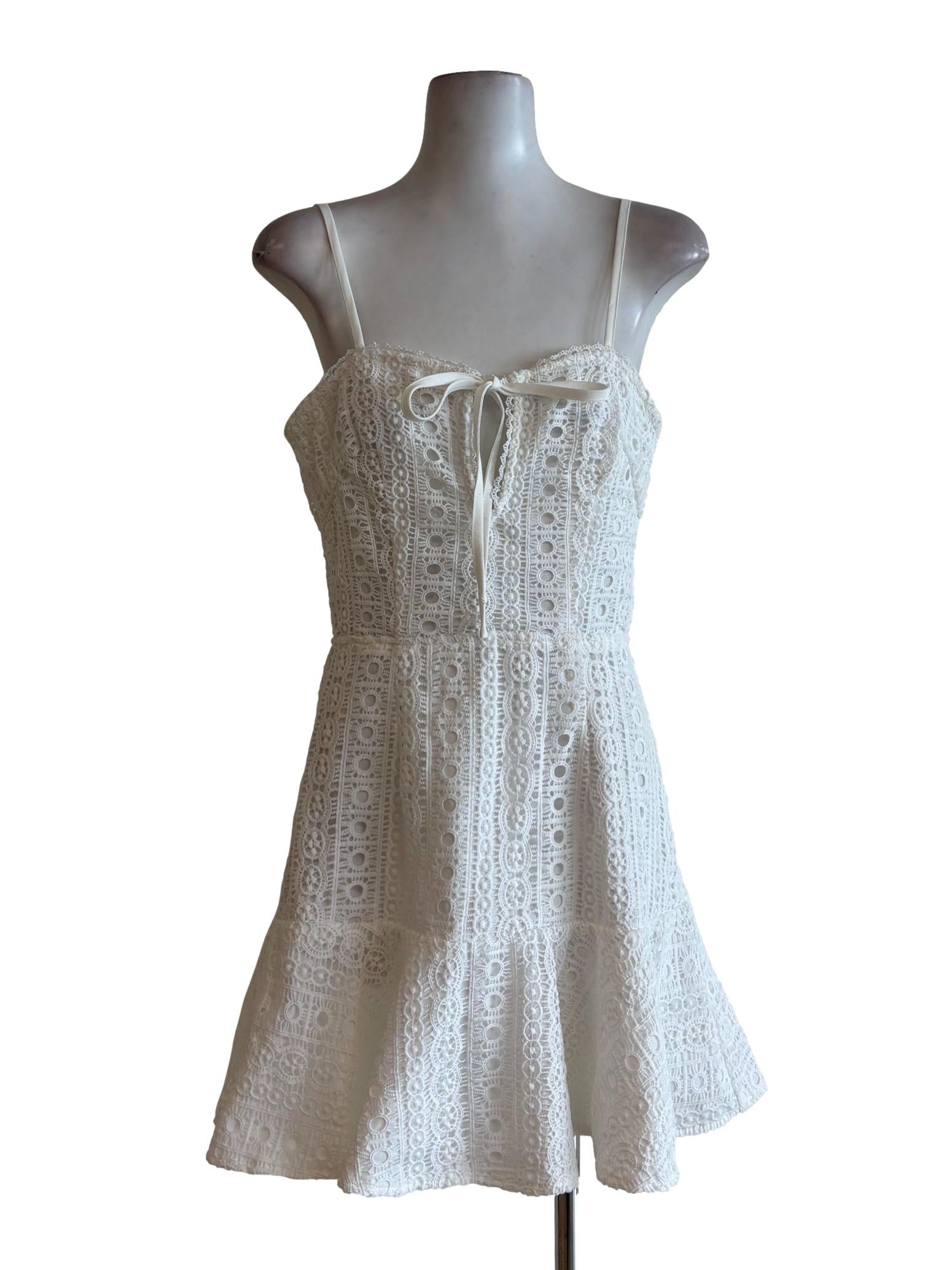 Powder White Sweetheart Neckline Eyelet Dress